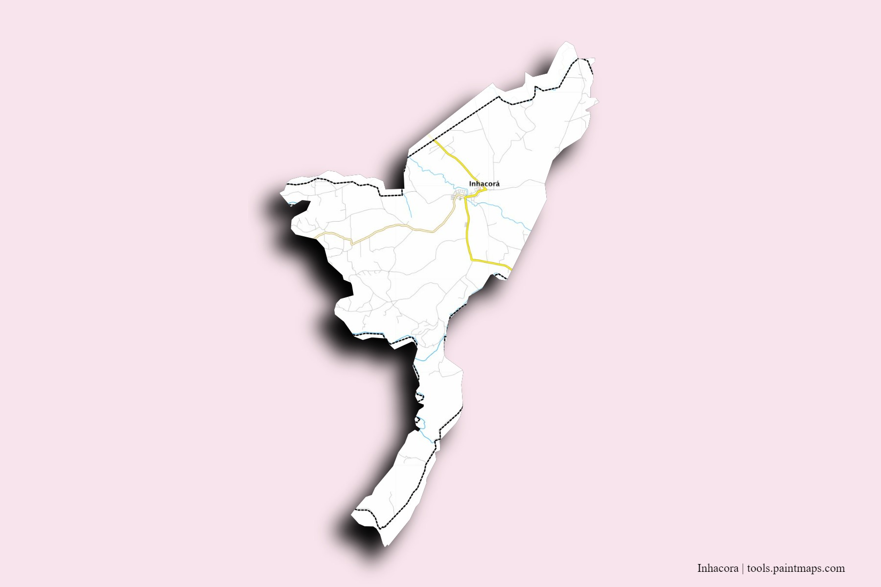 Mapa de barrios y pueblos de Inhacora con efecto de sombra 3D