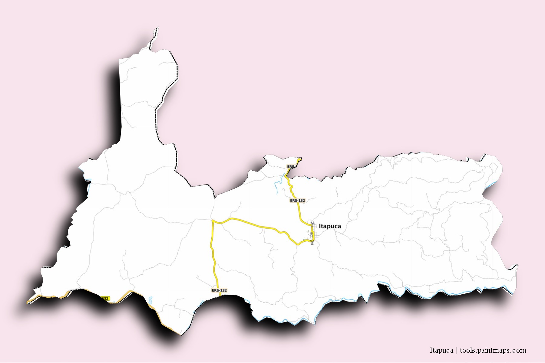 Mapa de barrios y pueblos de Itapuca con efecto de sombra 3D