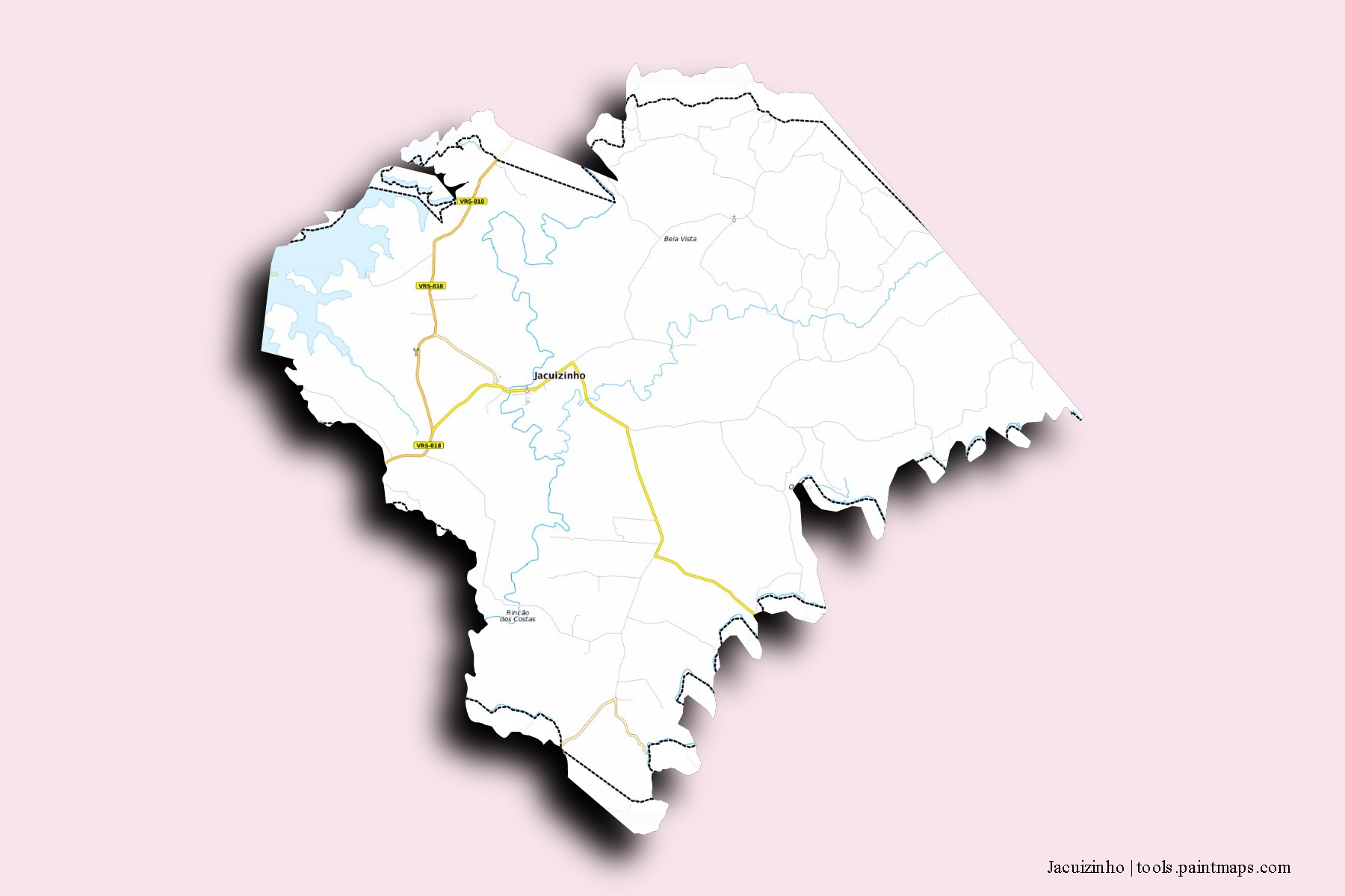 Mapa de barrios y pueblos de Jacuizinho con efecto de sombra 3D