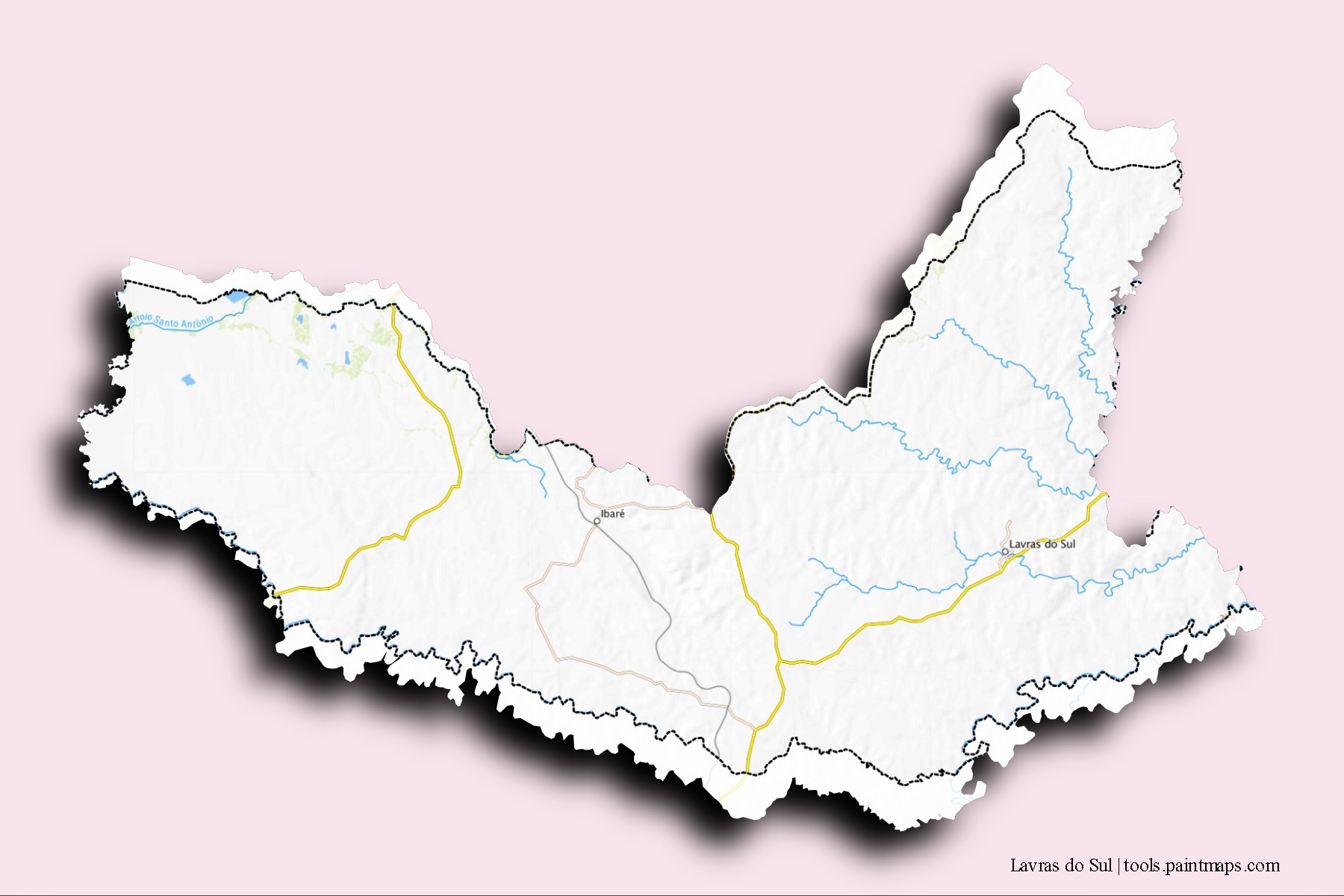 Mapa de barrios y pueblos de Lavras do Sul con efecto de sombra 3D