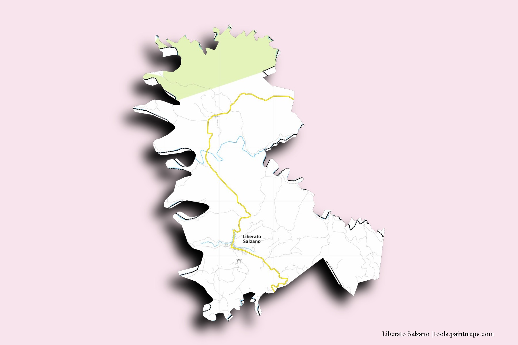 Mapa de barrios y pueblos de Liberato Salzano con efecto de sombra 3D