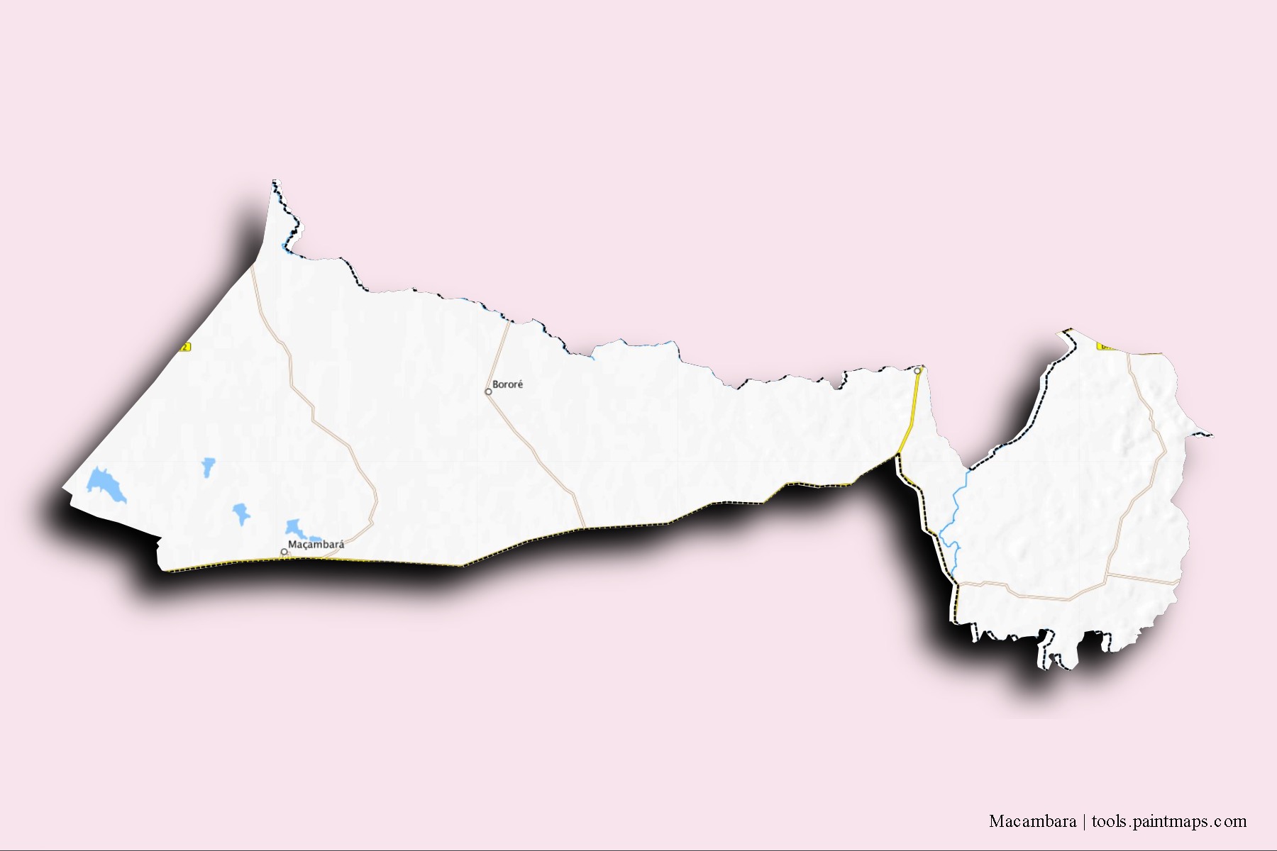 Macambara neighborhoods and villages map with 3D shadow effect