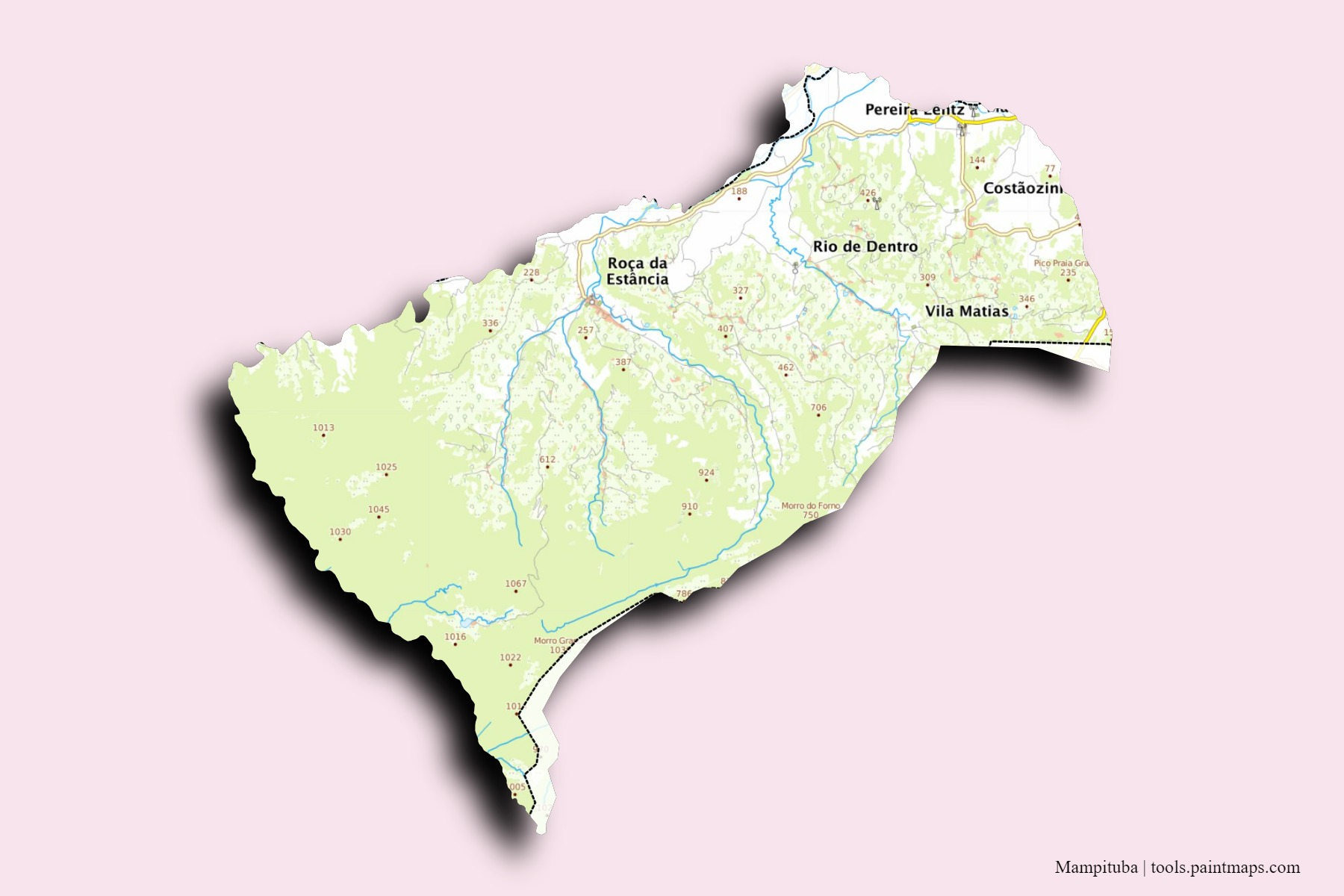 Mapa de barrios y pueblos de Mampituba con efecto de sombra 3D