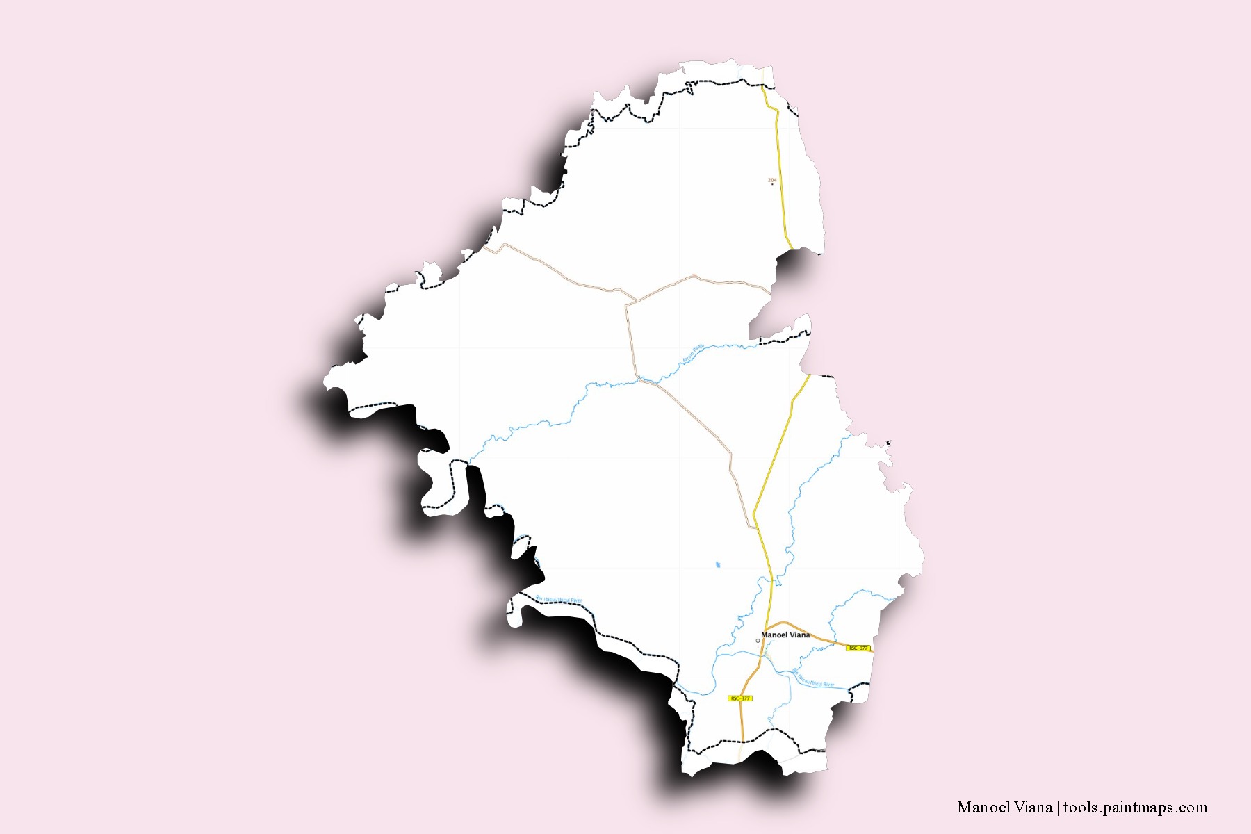 Mapa de barrios y pueblos de Manoel Viana con efecto de sombra 3D