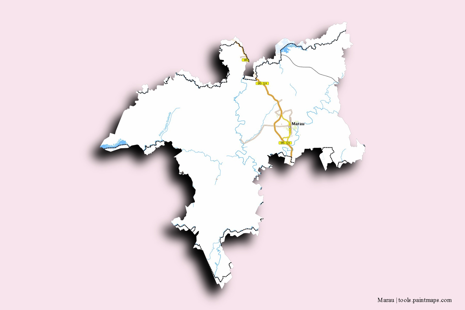 Marau neighborhoods and villages map with 3D shadow effect