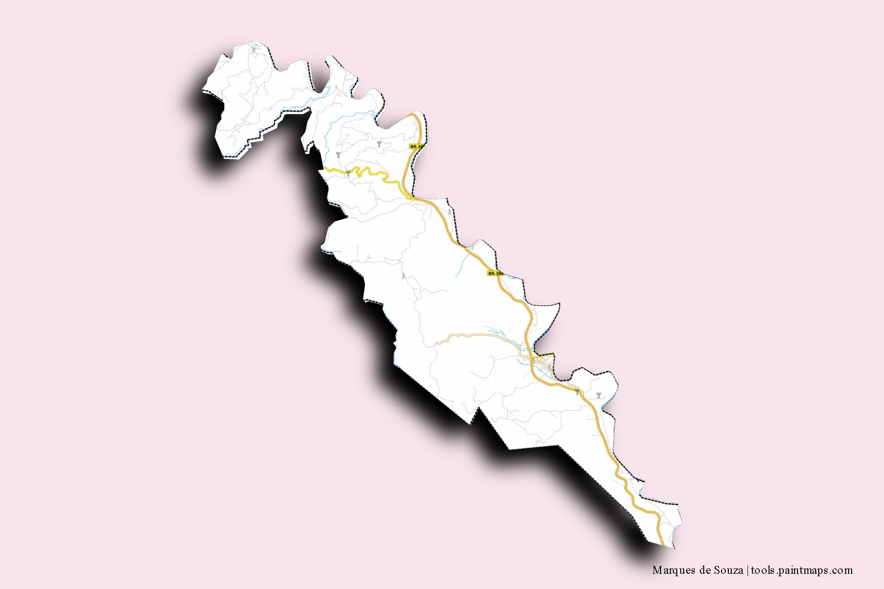 Mapa de barrios y pueblos de Marques de Souza con efecto de sombra 3D