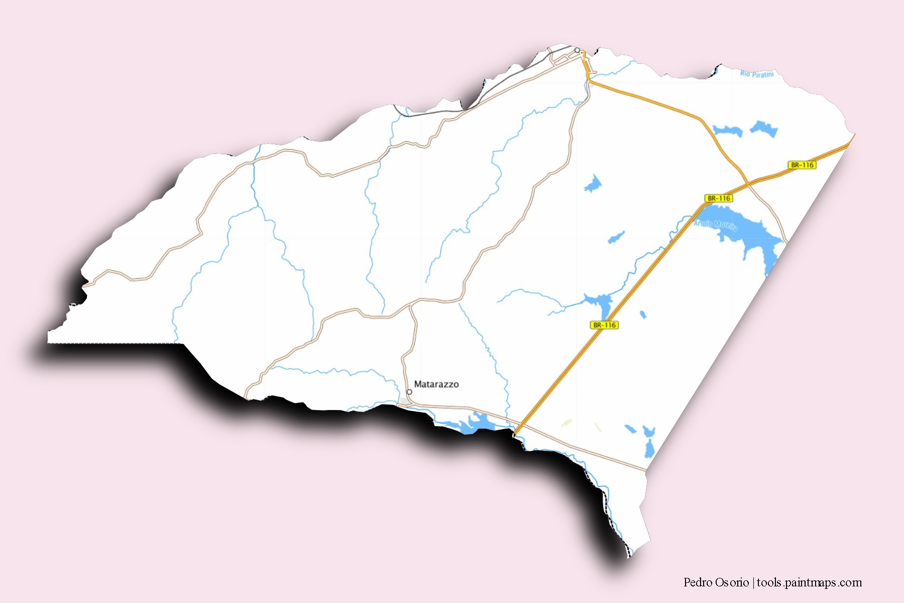 Mapa de barrios y pueblos de Pedro Osorio con efecto de sombra 3D