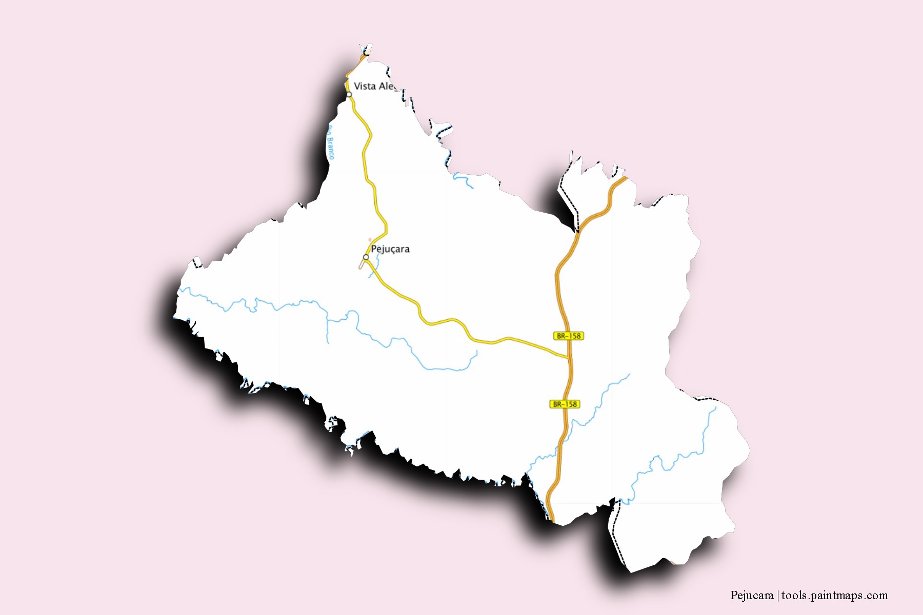 Mapa de barrios y pueblos de Pejucara con efecto de sombra 3D