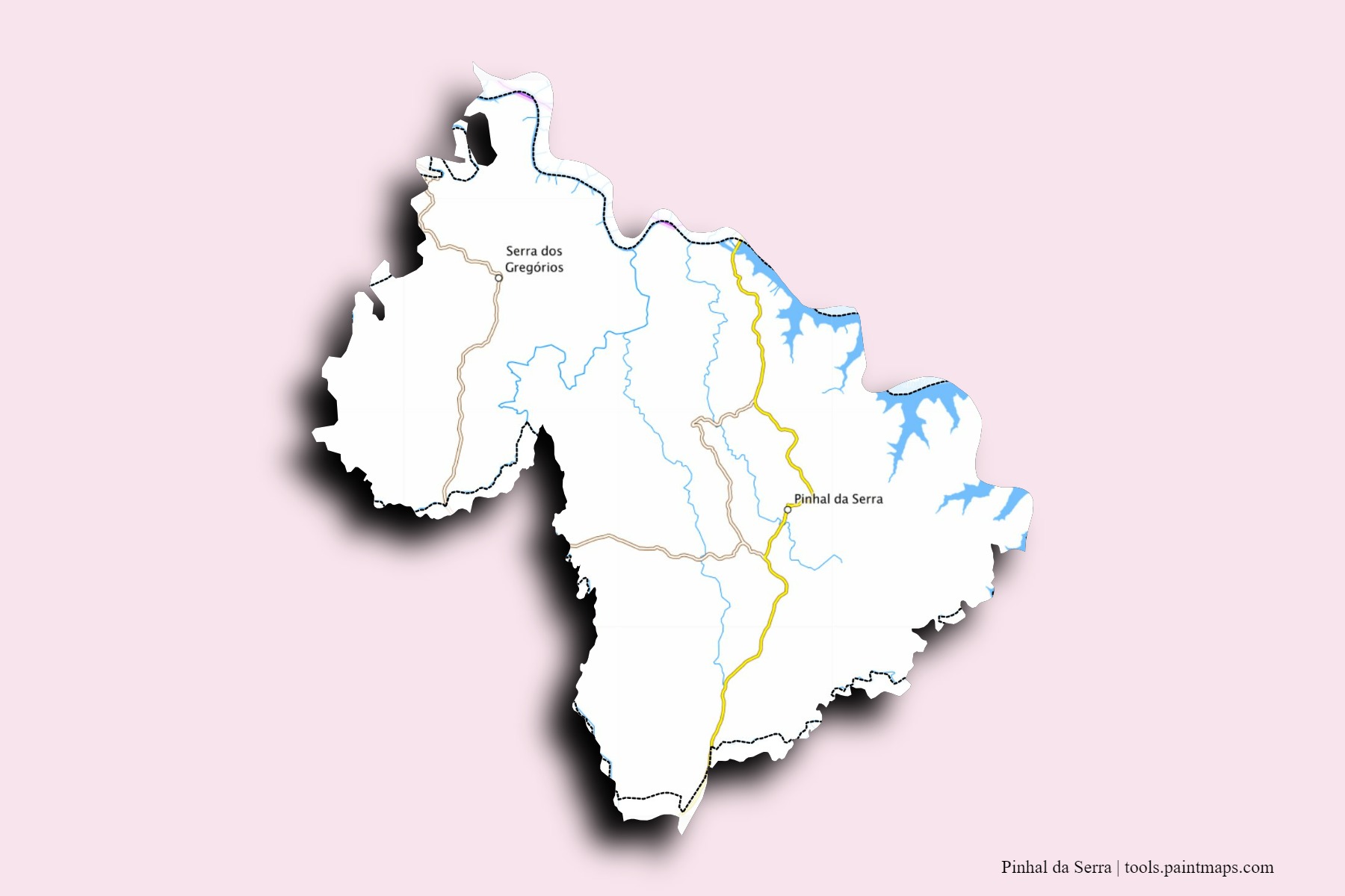 Mapa de barrios y pueblos de Pinhal da Serra con efecto de sombra 3D