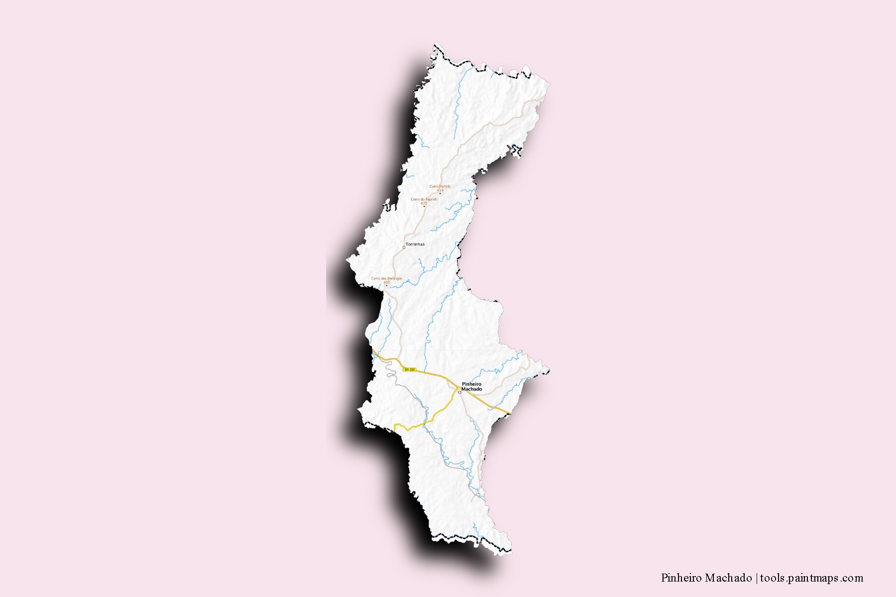 3D gölge efektli Pinheiro Machado mahalleleri ve köyleri haritası