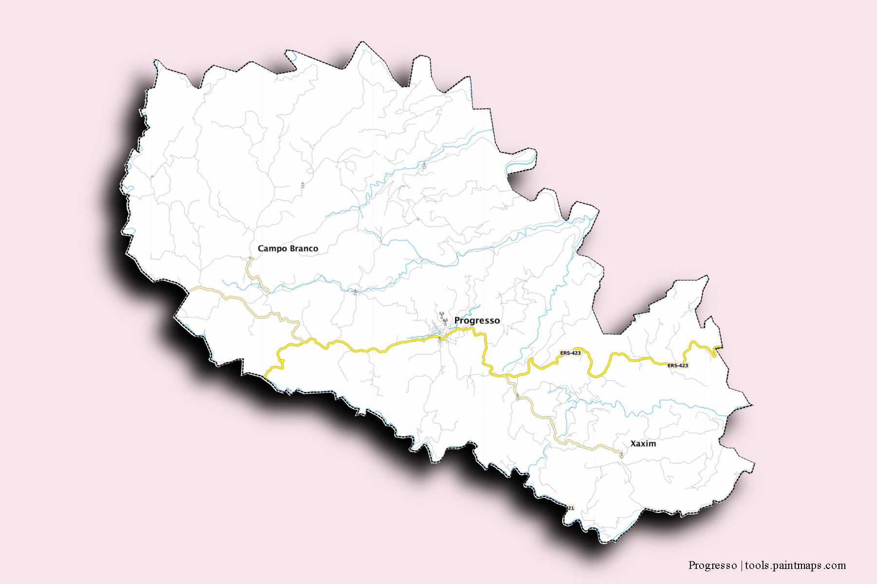 Mapa de barrios y pueblos de Progresso con efecto de sombra 3D