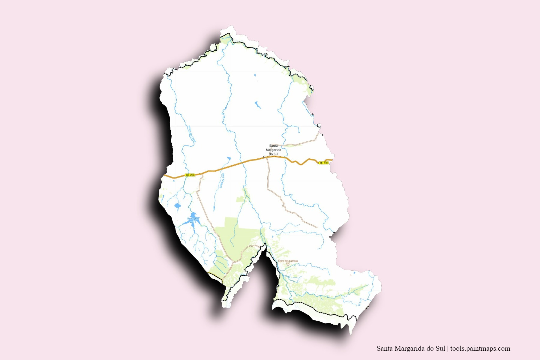 Santa Margarida do Sul neighborhoods and villages map with 3D shadow effect