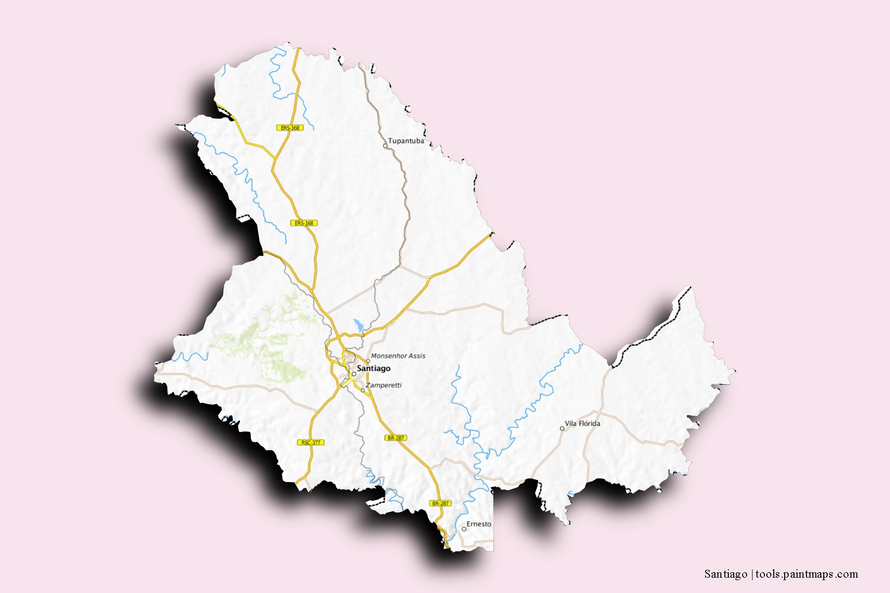 Santiago neighborhoods and villages map with 3D shadow effect