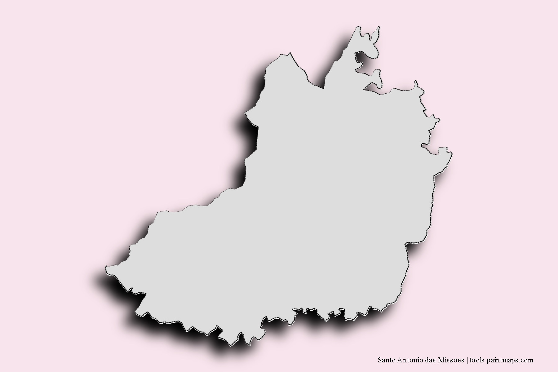 Mapa de barrios y pueblos de Santo Antonio das Missoes con efecto de sombra 3D