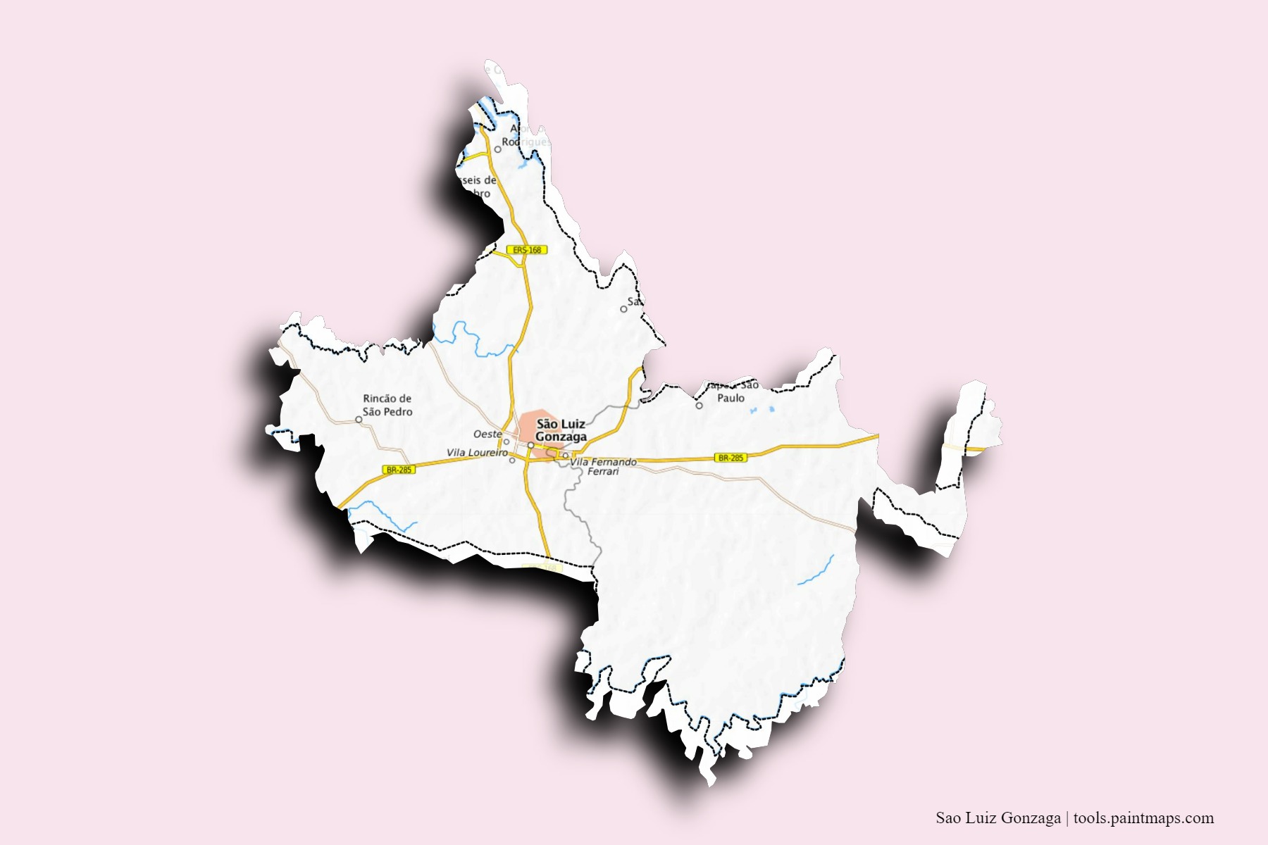 Sao Luiz Gonzaga neighborhoods and villages map with 3D shadow effect