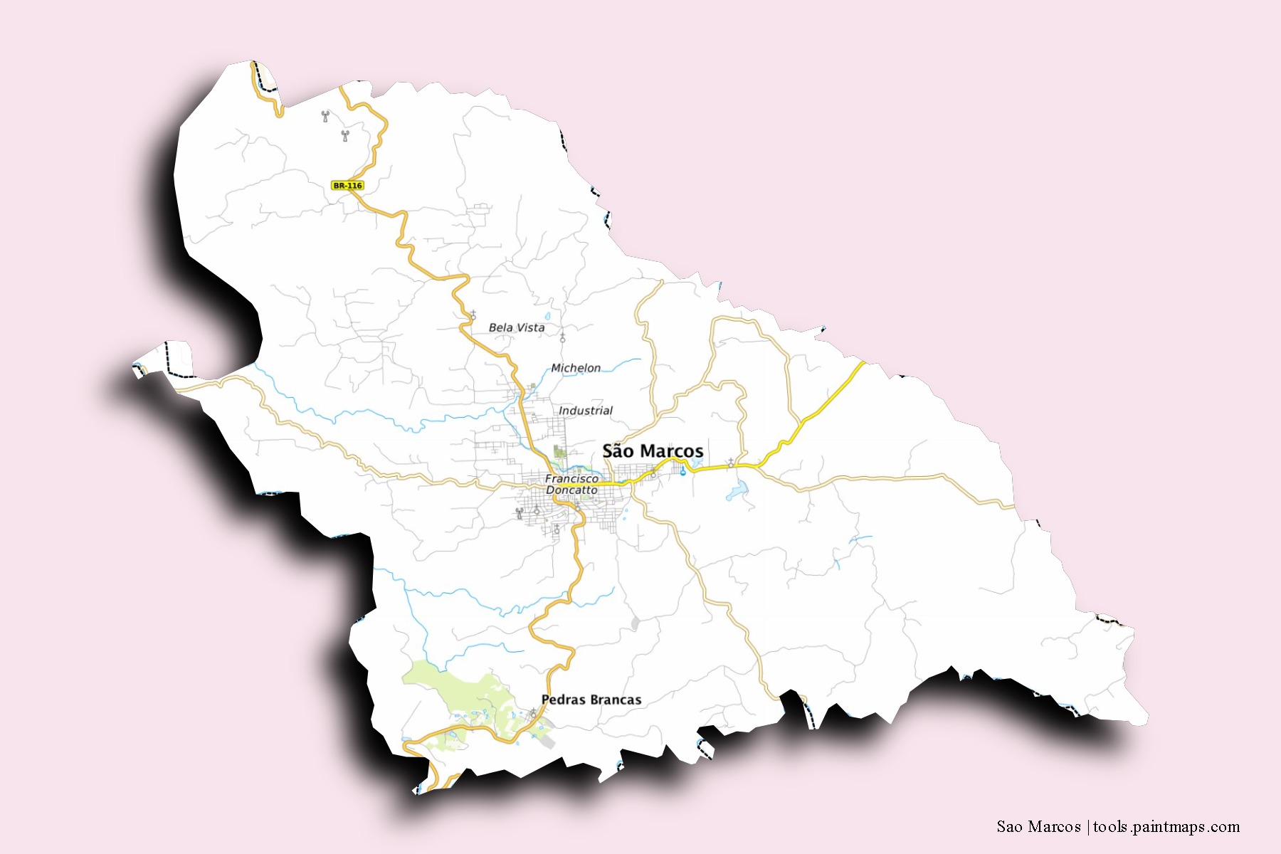 Mapa de barrios y pueblos de Sao Marcos con efecto de sombra 3D