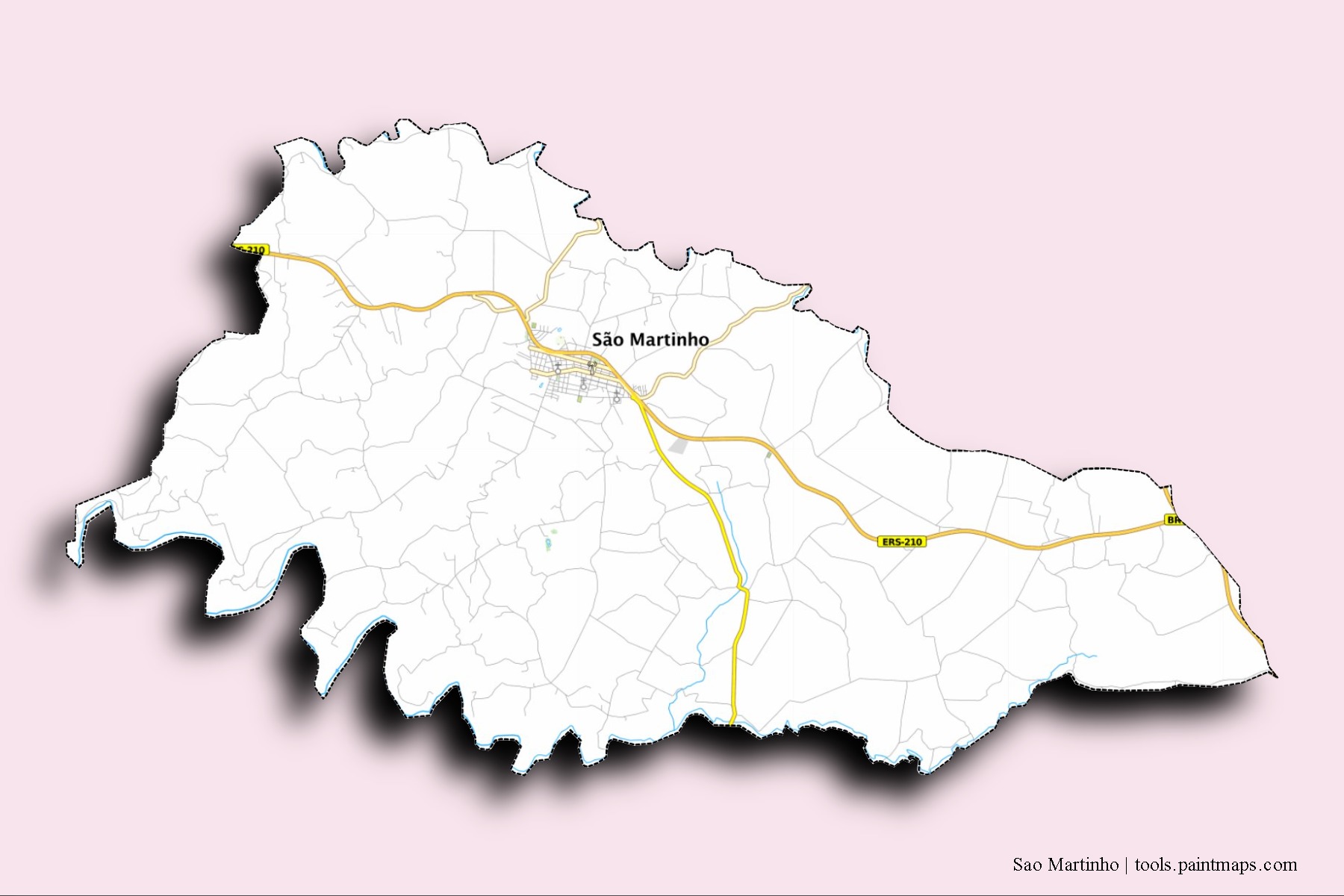 Mapa de barrios y pueblos de Sao Martinho con efecto de sombra 3D