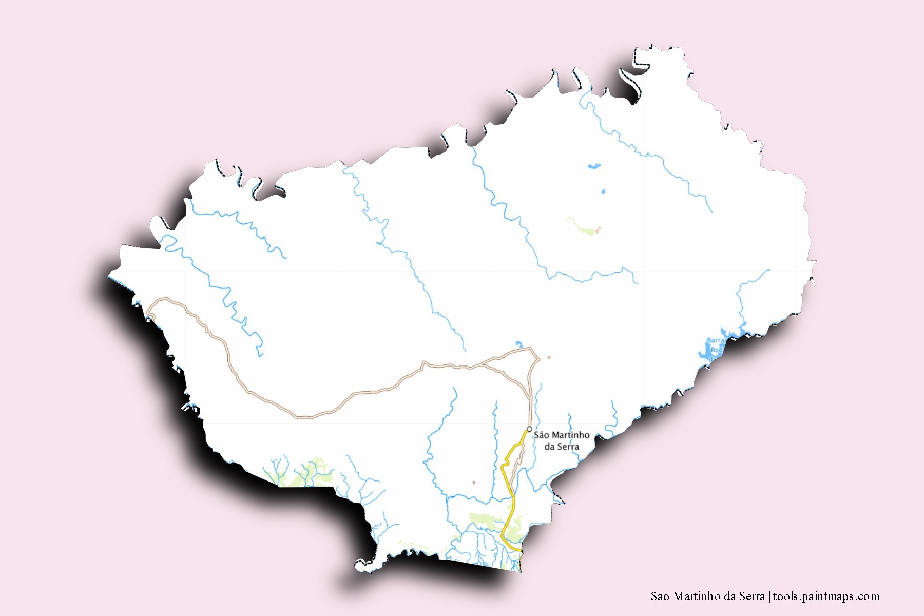 Mapa de barrios y pueblos de Sao Martinho da Serra con efecto de sombra 3D