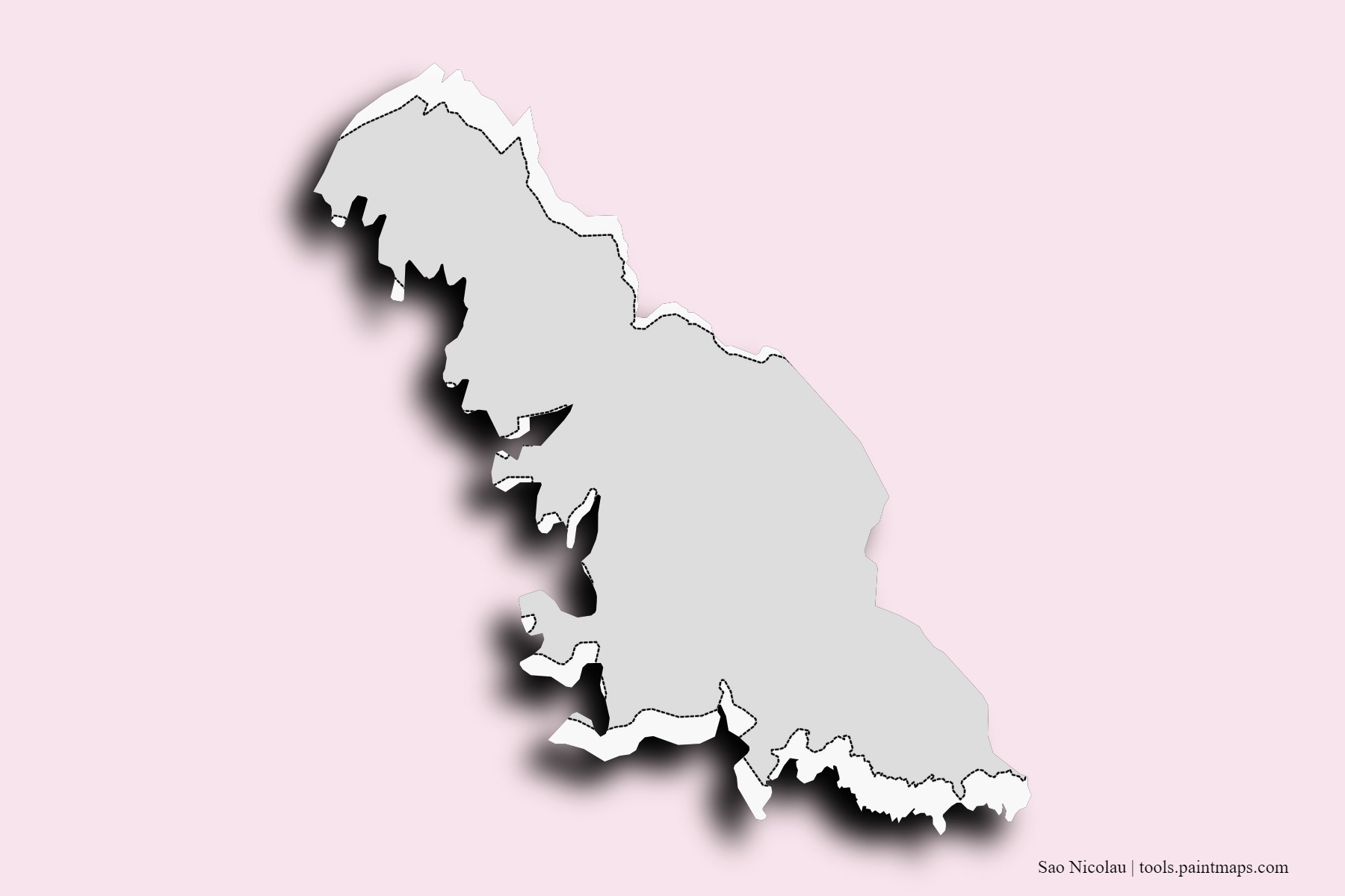 Mapa de barrios y pueblos de Sao Nicolau con efecto de sombra 3D