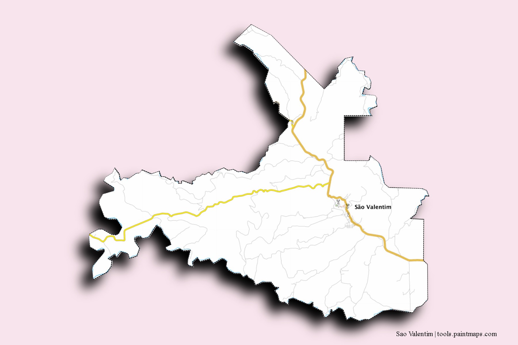 Mapa de barrios y pueblos de Sao Valentim con efecto de sombra 3D