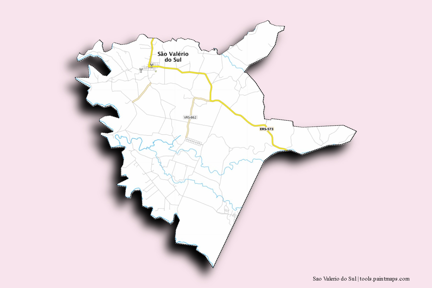 Mapa de barrios y pueblos de Sao Valerio do Sul con efecto de sombra 3D