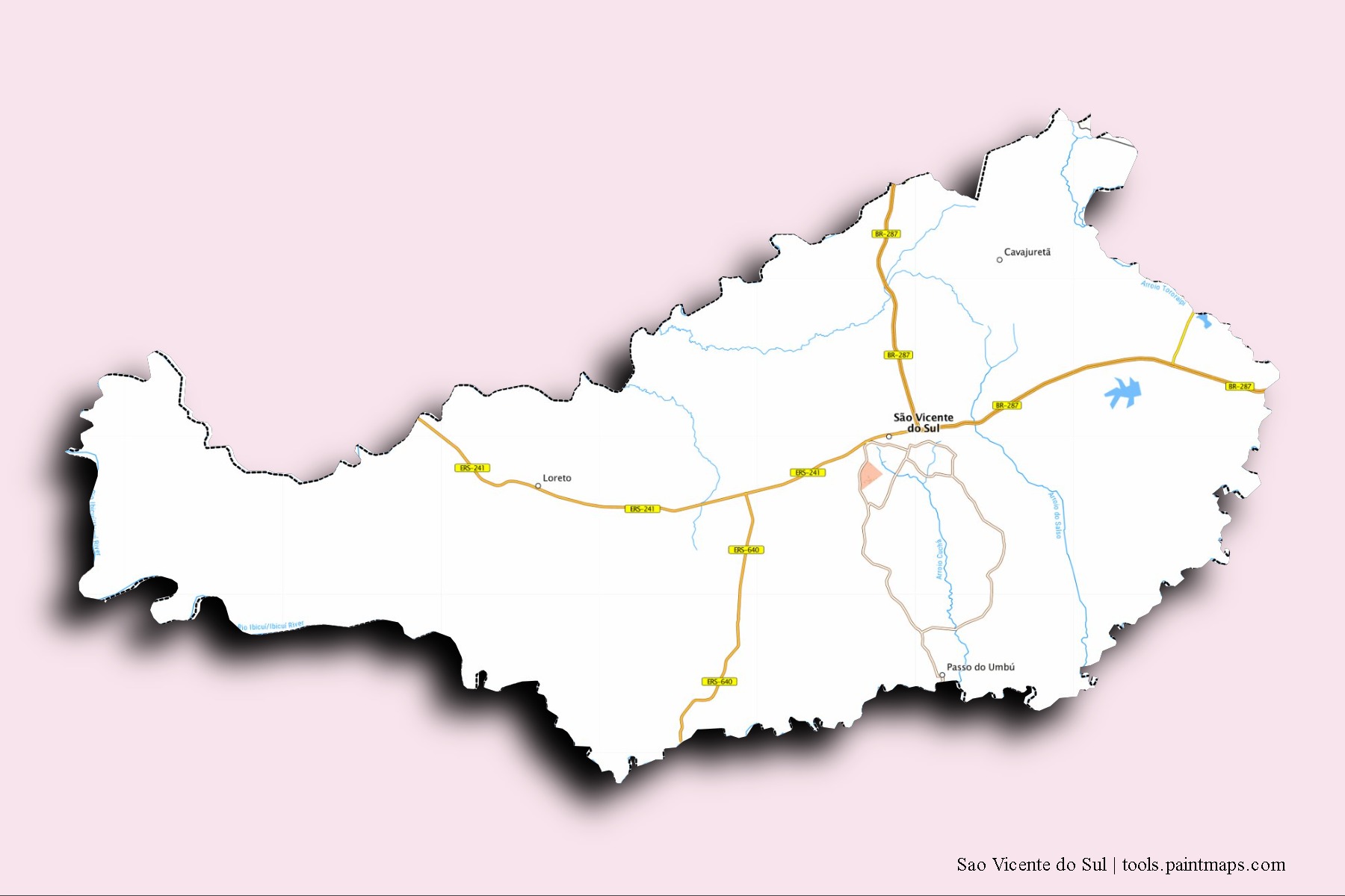 Sao Vicente do Sul neighborhoods and villages map with 3D shadow effect