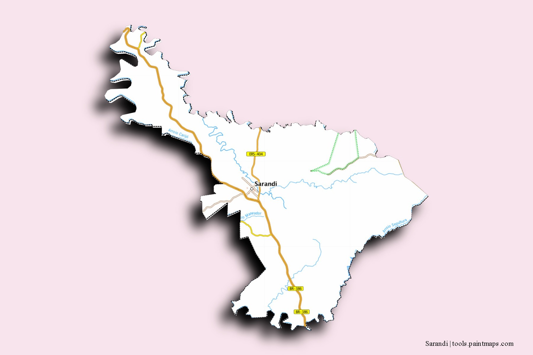 Sarandi neighborhoods and villages map with 3D shadow effect