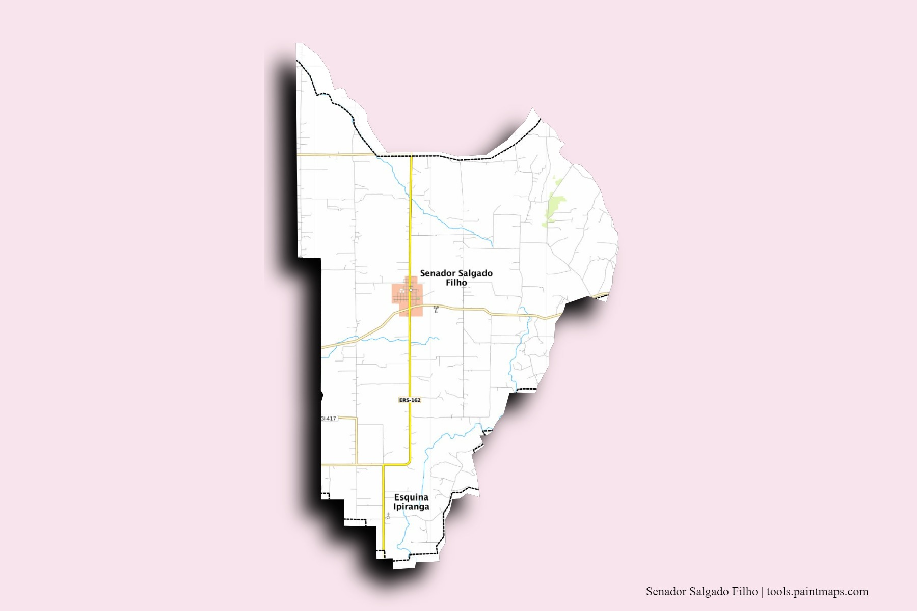Mapa de barrios y pueblos de Senador Salgado Filho con efecto de sombra 3D