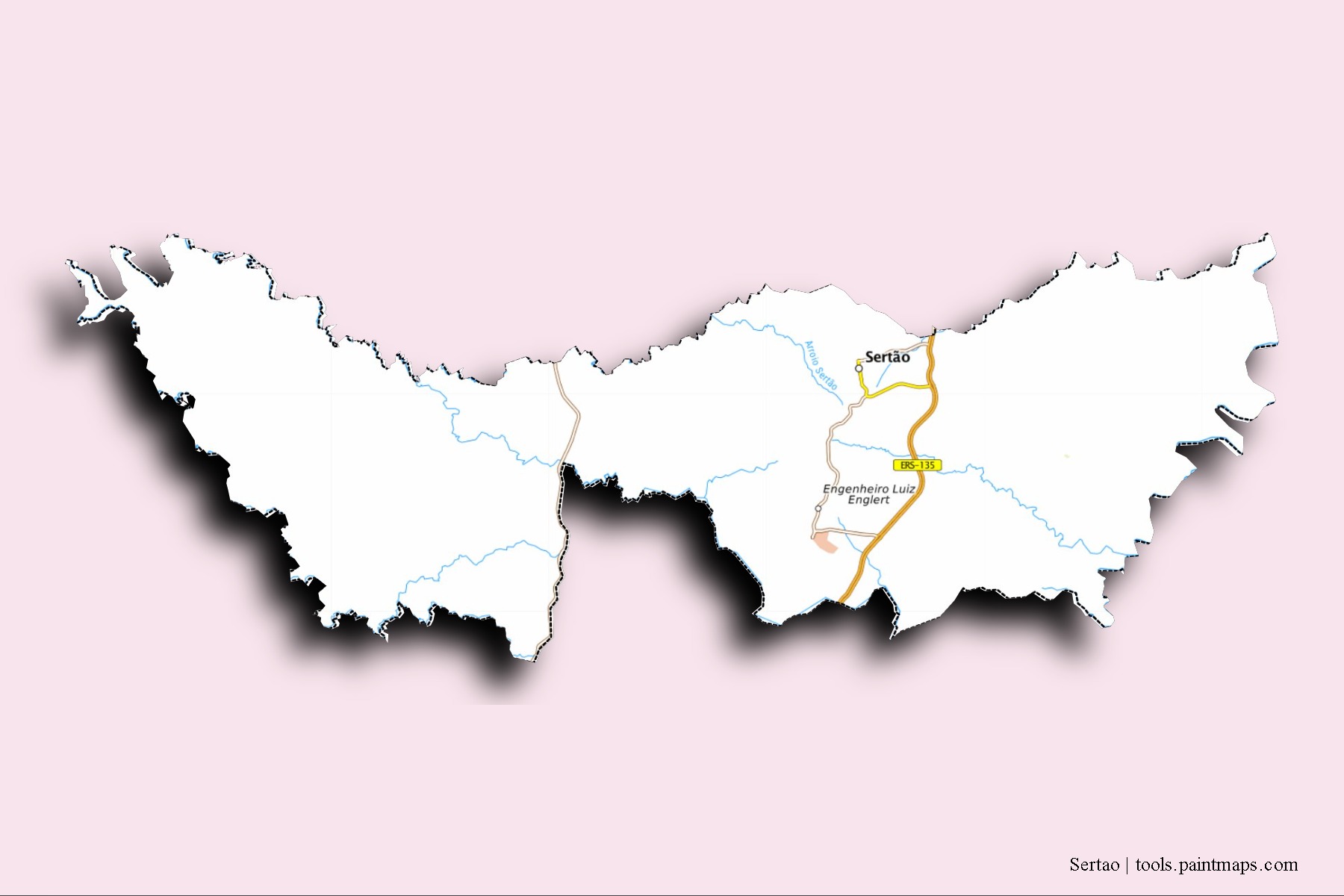 Sertao neighborhoods and villages map with 3D shadow effect