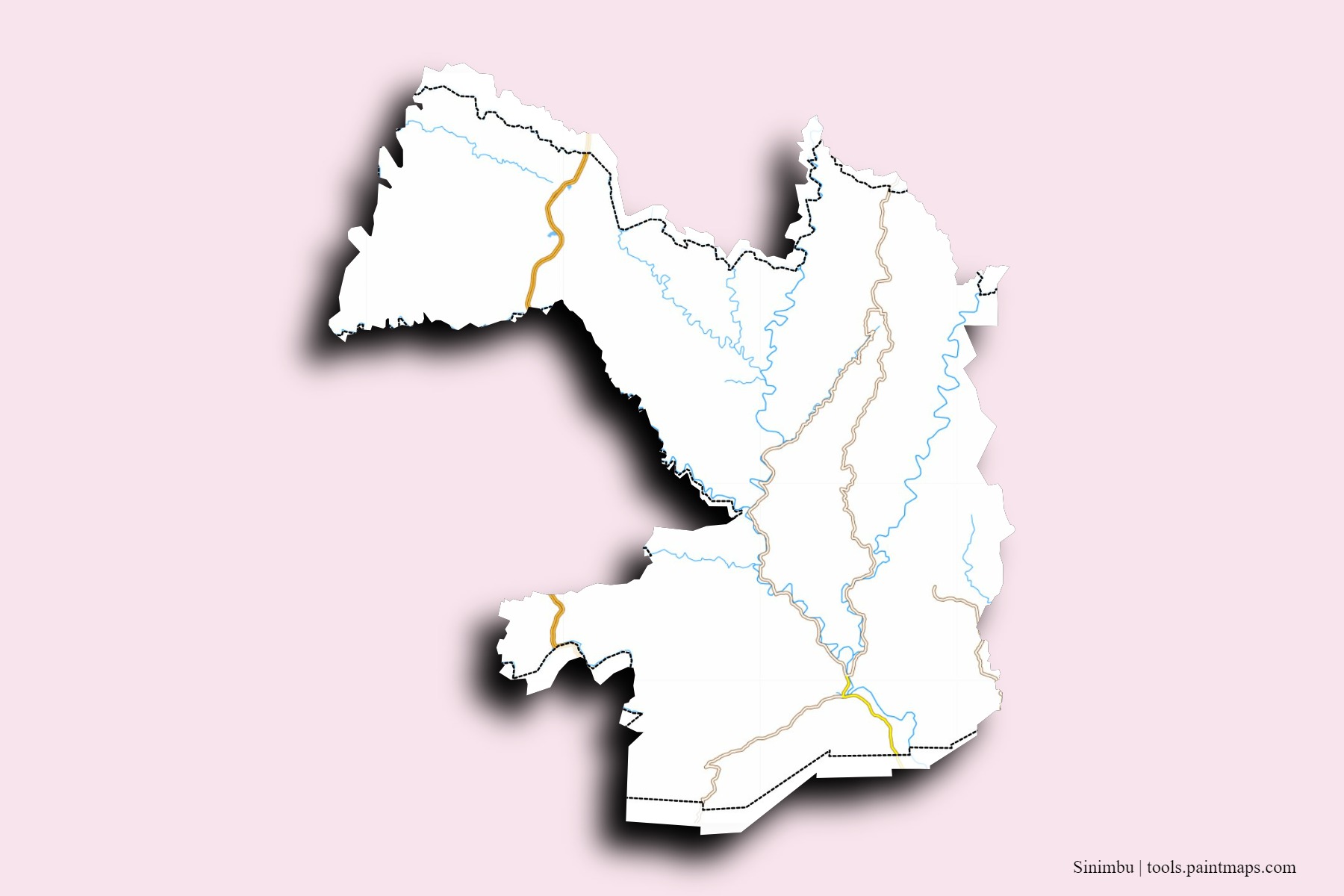 Mapa de barrios y pueblos de Sinimbu con efecto de sombra 3D