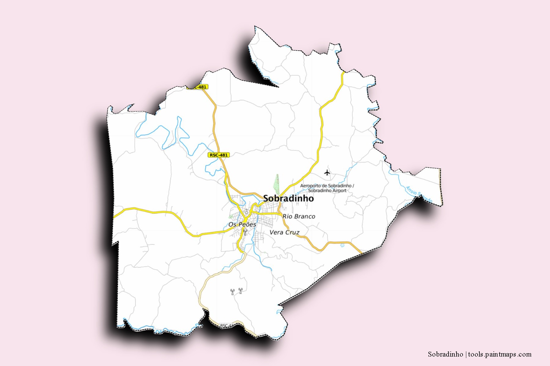 Mapa de barrios y pueblos de Sobradinho con efecto de sombra 3D