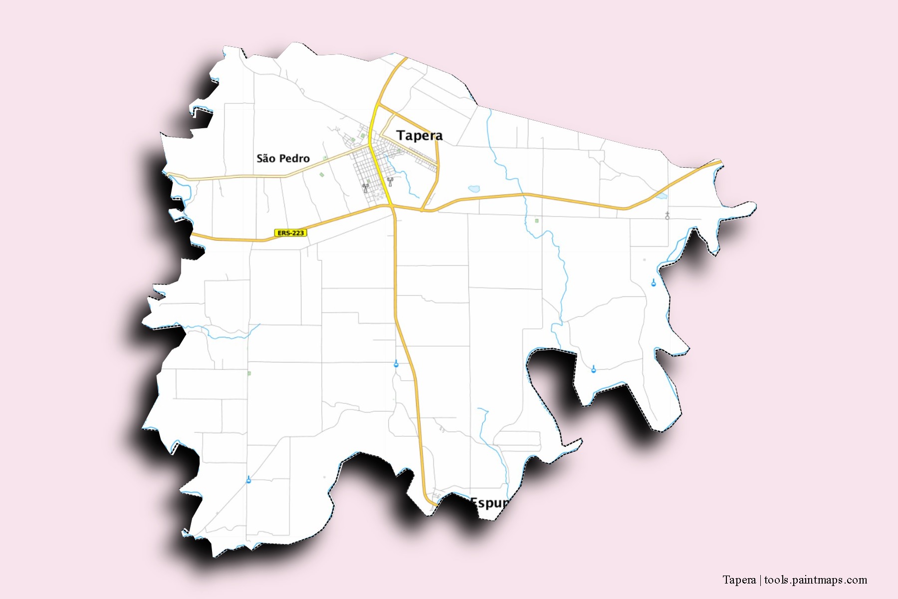 Mapa de barrios y pueblos de Tapera con efecto de sombra 3D