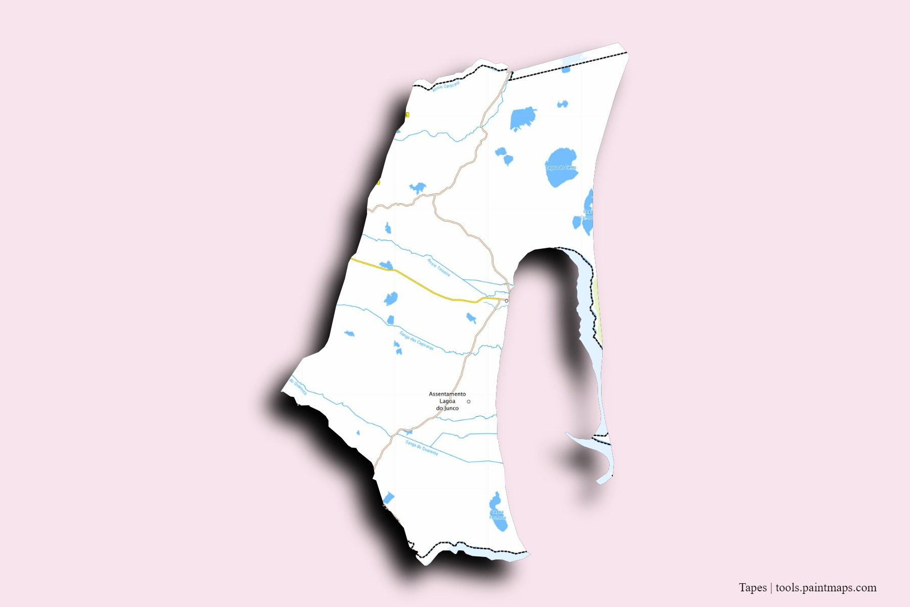 Mapa de barrios y pueblos de Tapes con efecto de sombra 3D