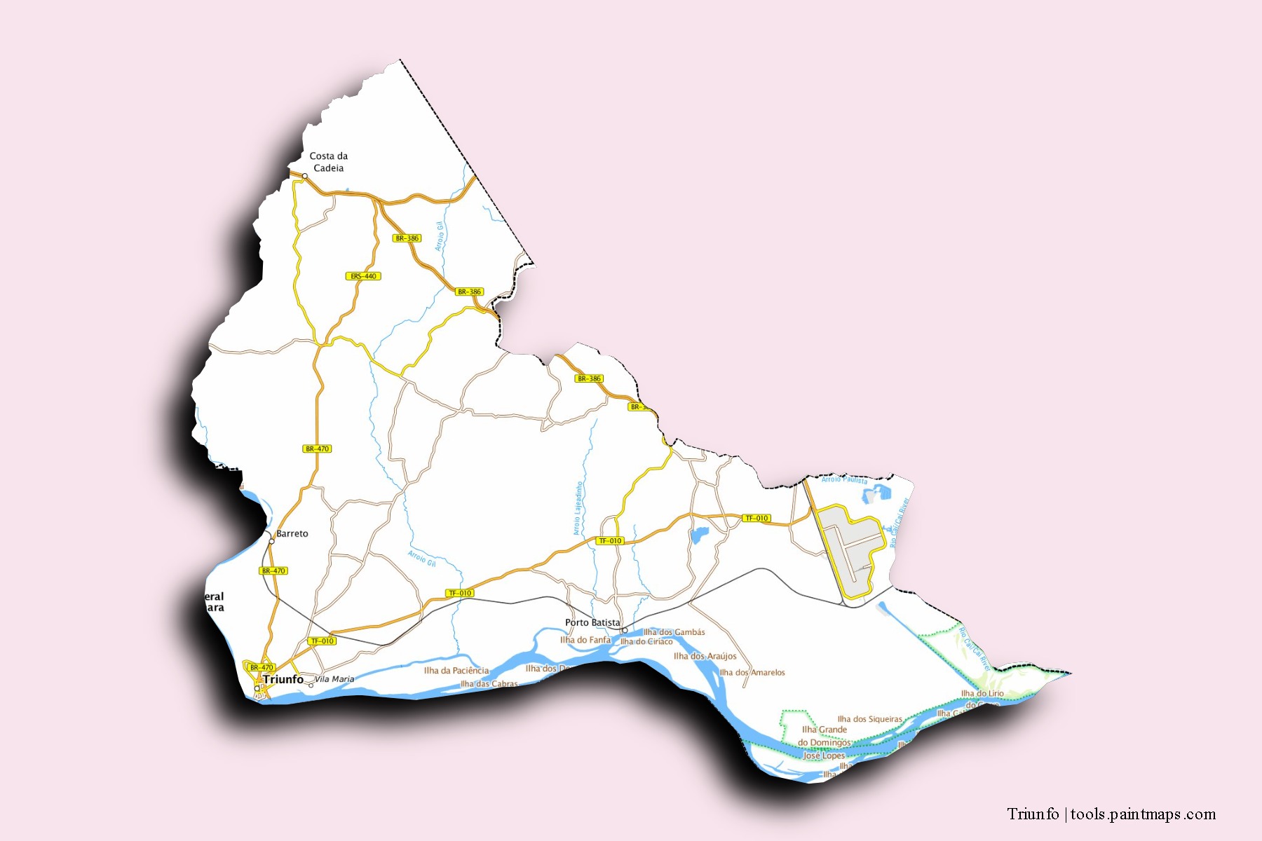 Mapa de barrios y pueblos de Triunfo con efecto de sombra 3D