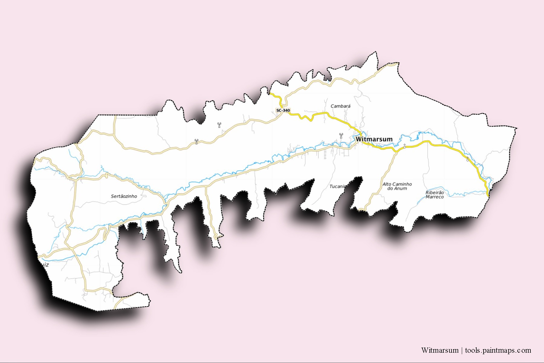 Witmarsum neighborhoods and villages map with 3D shadow effect