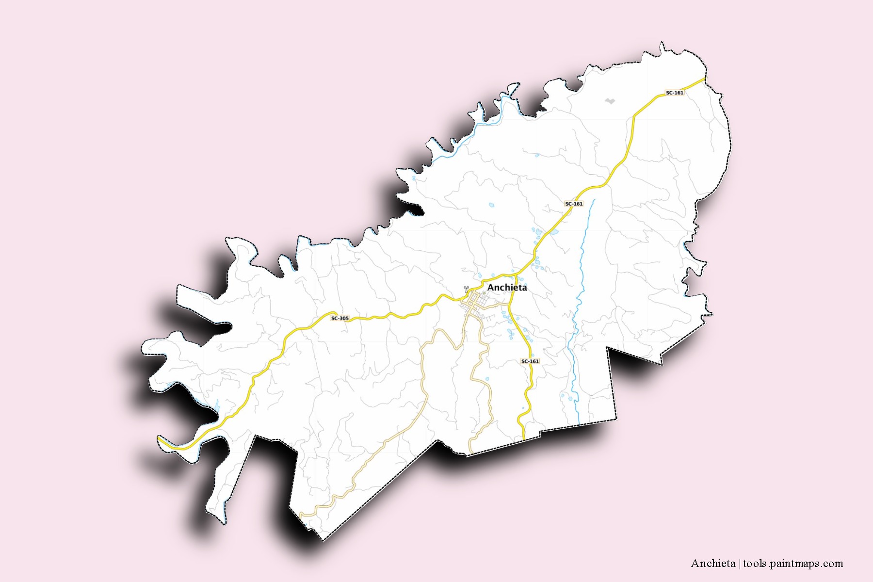 3D gölge efektli Anchieta mahalleleri ve köyleri haritası
