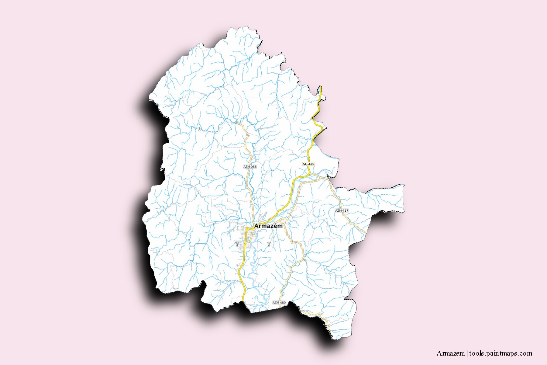 Armazem neighborhoods and villages map with 3D shadow effect