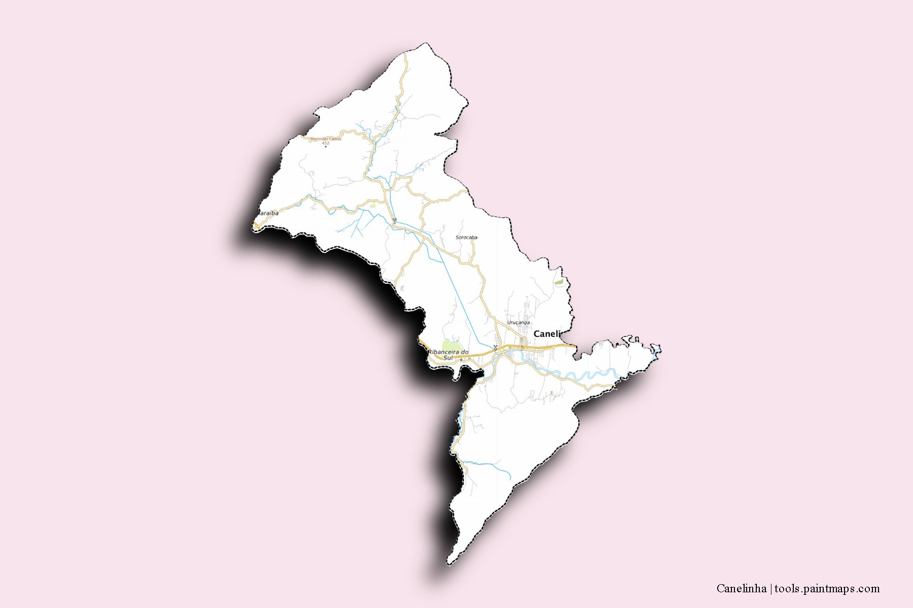 Mapa de barrios y pueblos de Canelinha con efecto de sombra 3D