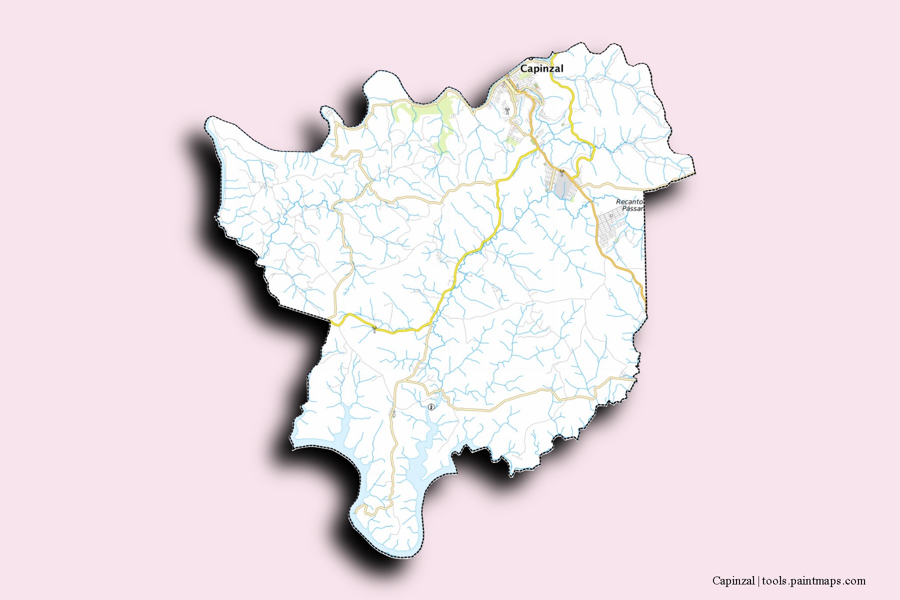 Mapa de barrios y pueblos de Capinzal con efecto de sombra 3D