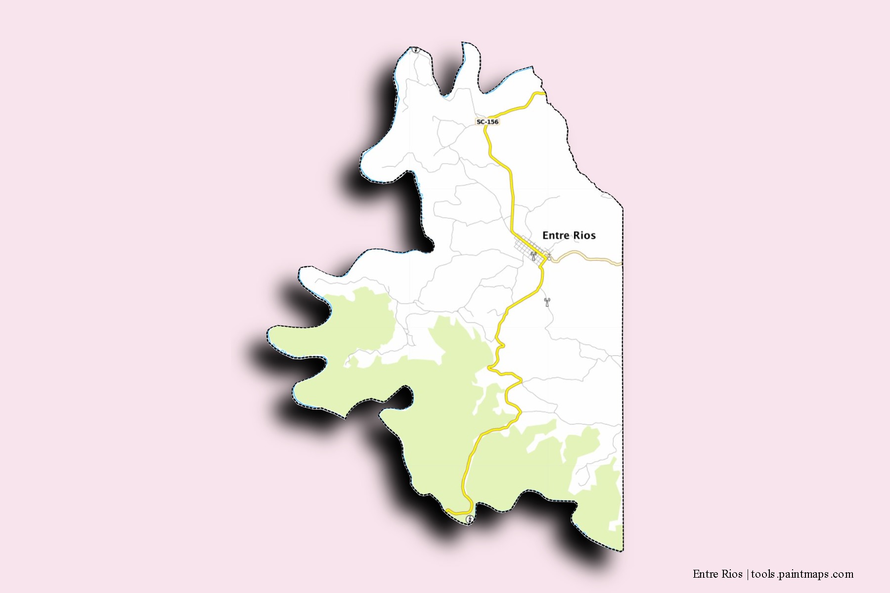 Mapa de barrios y pueblos de Entre Rios con efecto de sombra 3D