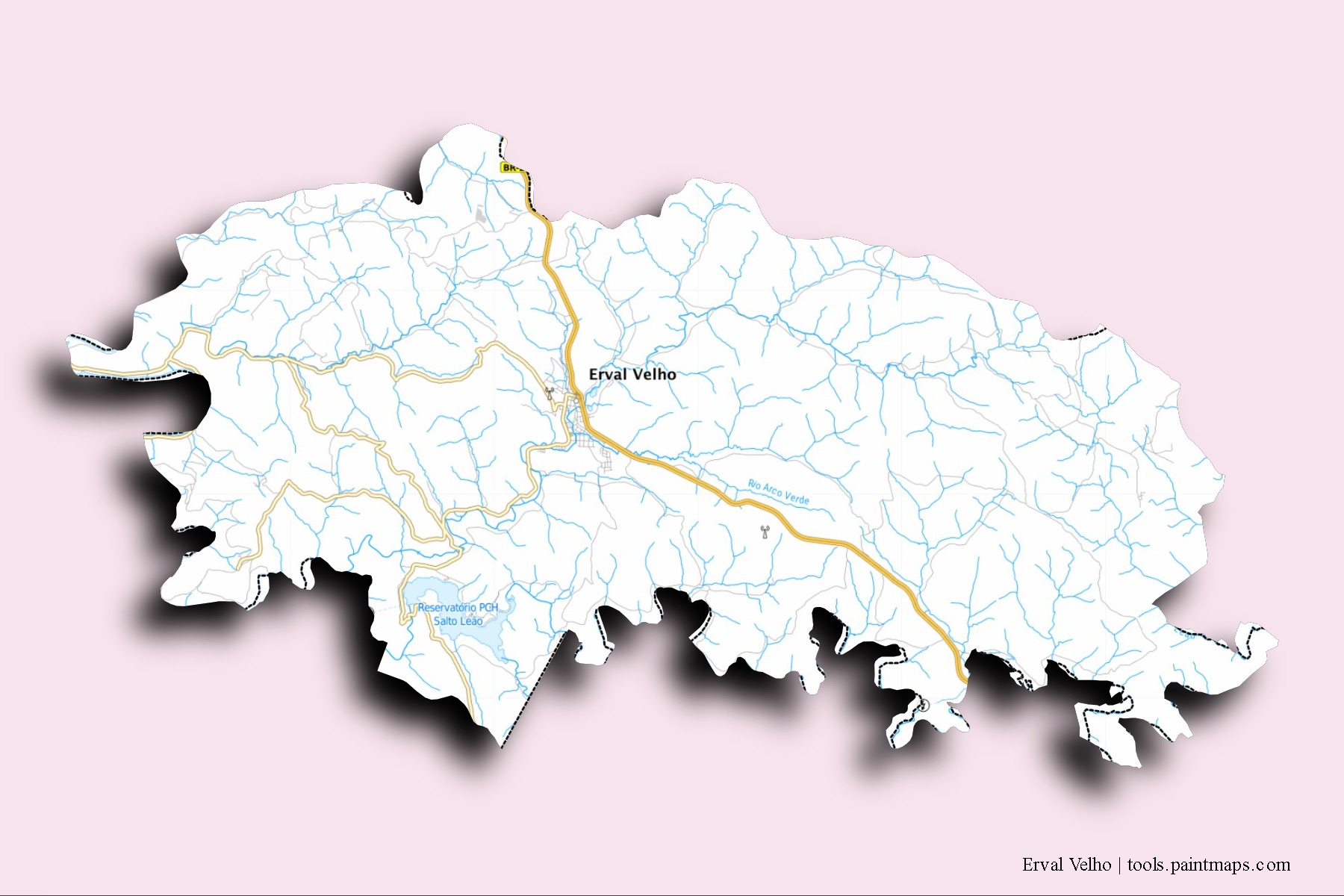 Erval Velho neighborhoods and villages map with 3D shadow effect