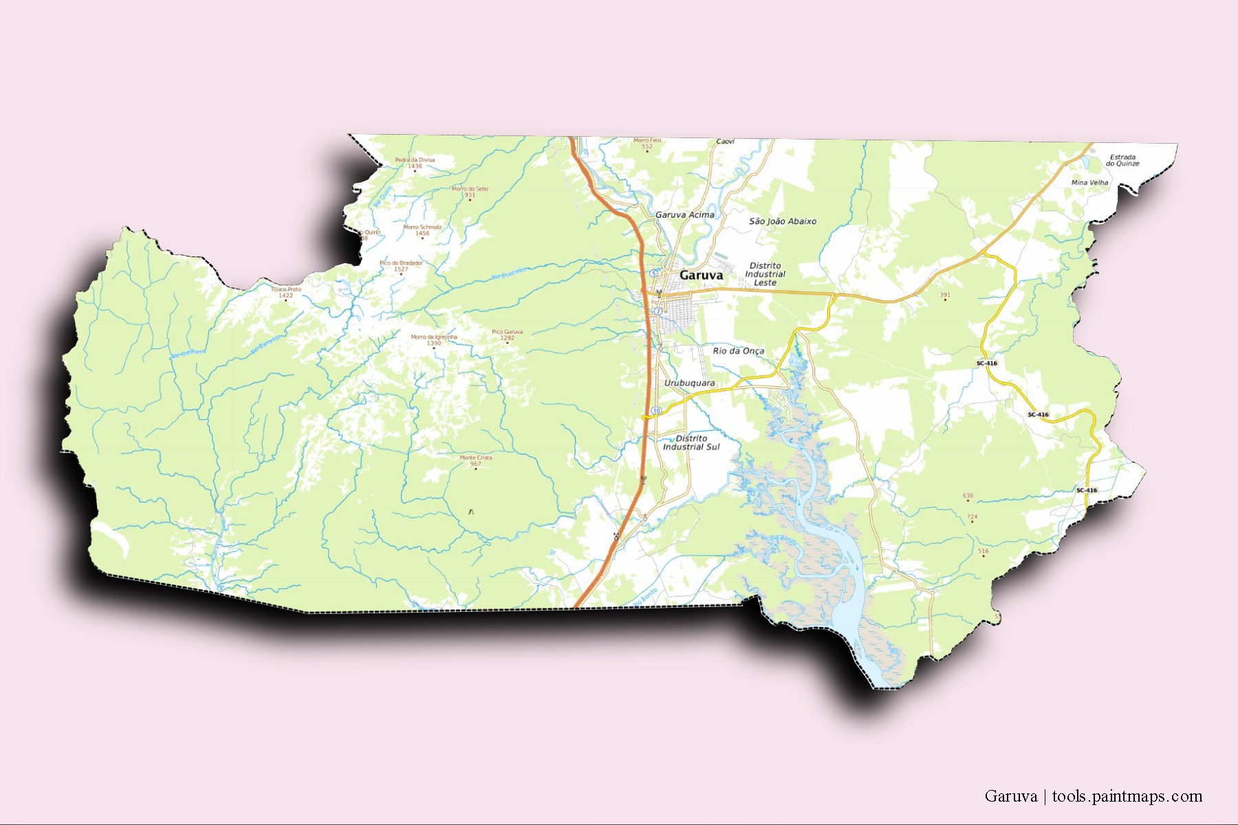 Garuva neighborhoods and villages map with 3D shadow effect