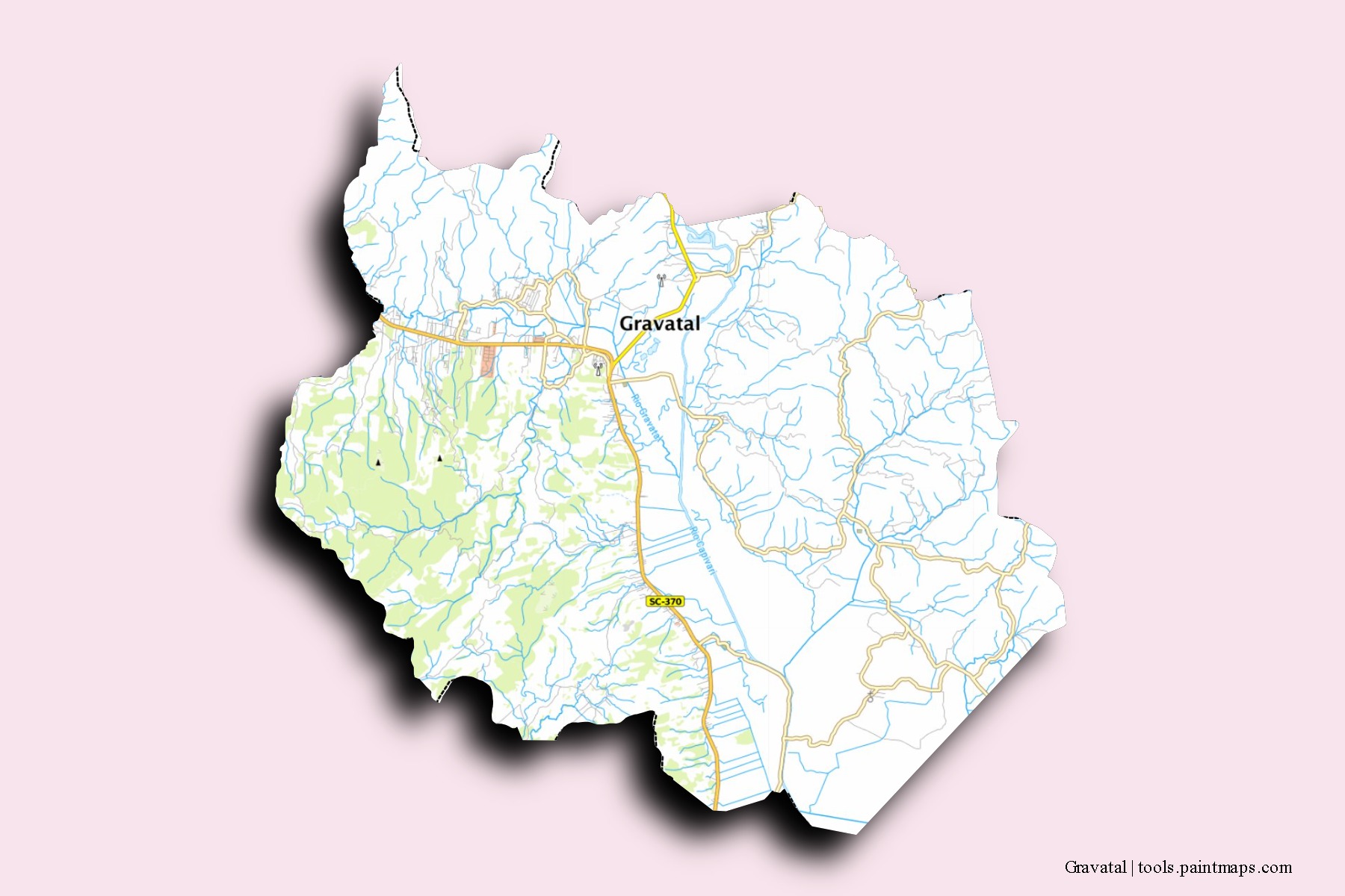 Gravatal neighborhoods and villages map with 3D shadow effect