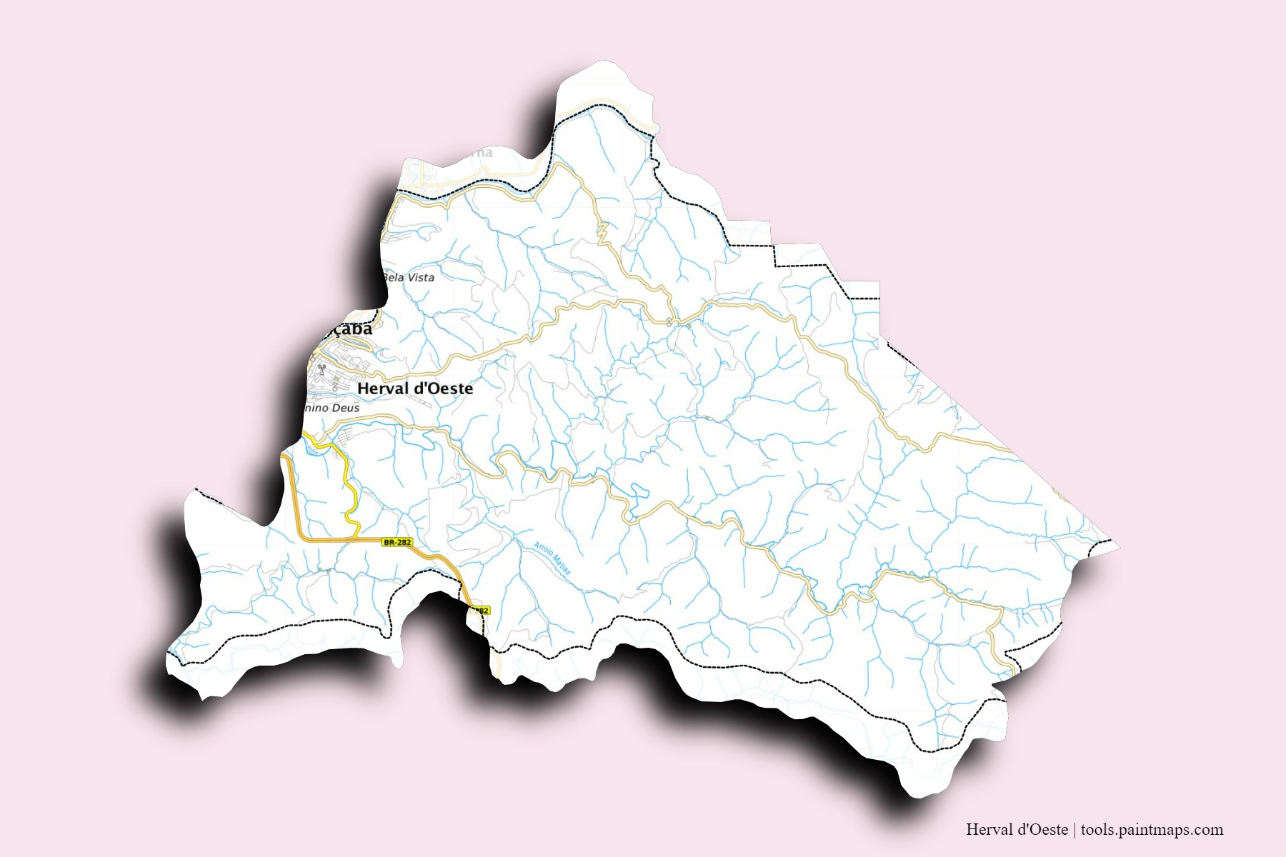 Herval d'Oeste neighborhoods and villages map with 3D shadow effect