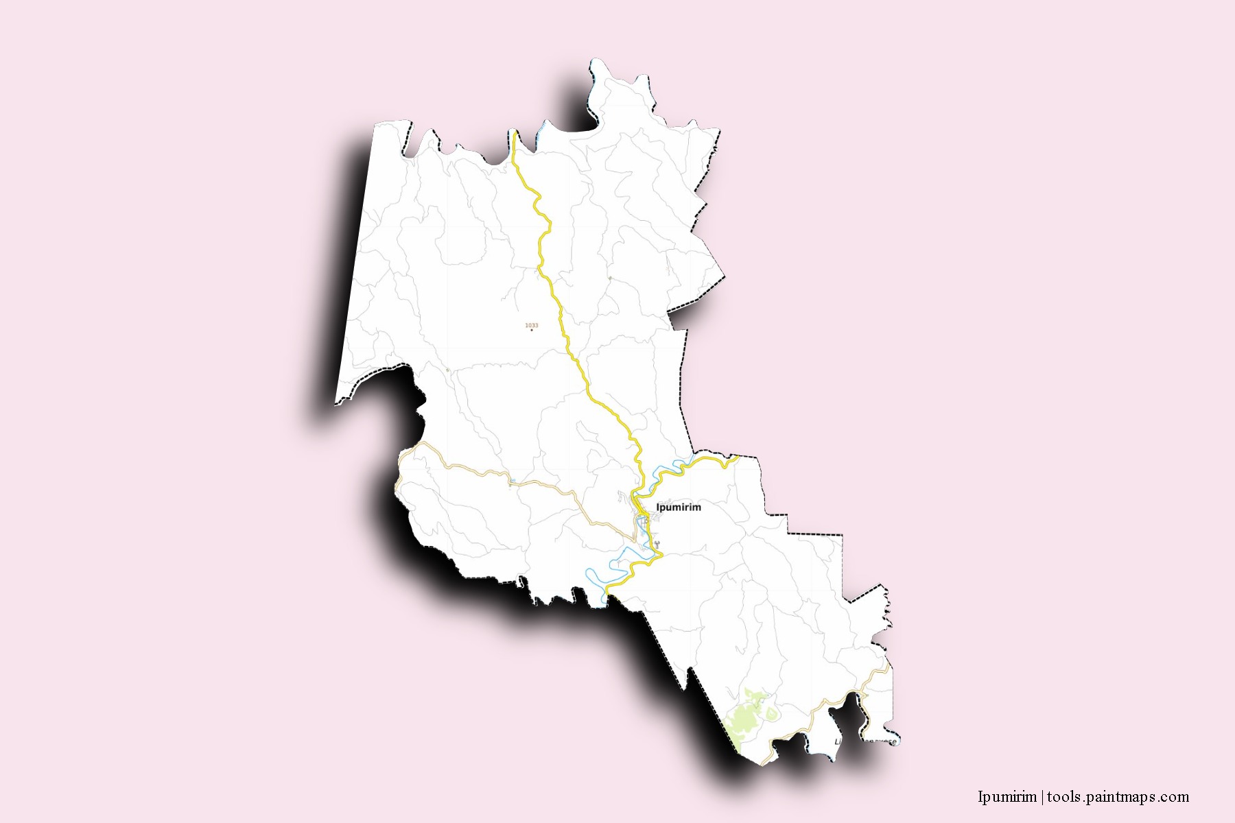 Mapa de barrios y pueblos de Ipumirim con efecto de sombra 3D