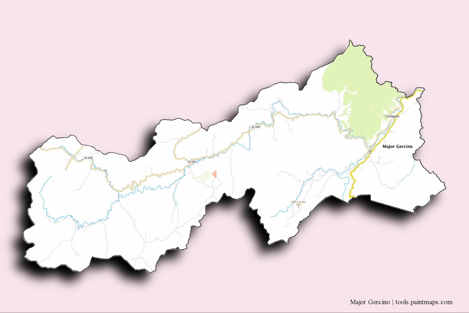 Major Gercino neighborhoods and villages map with 3D shadow effect