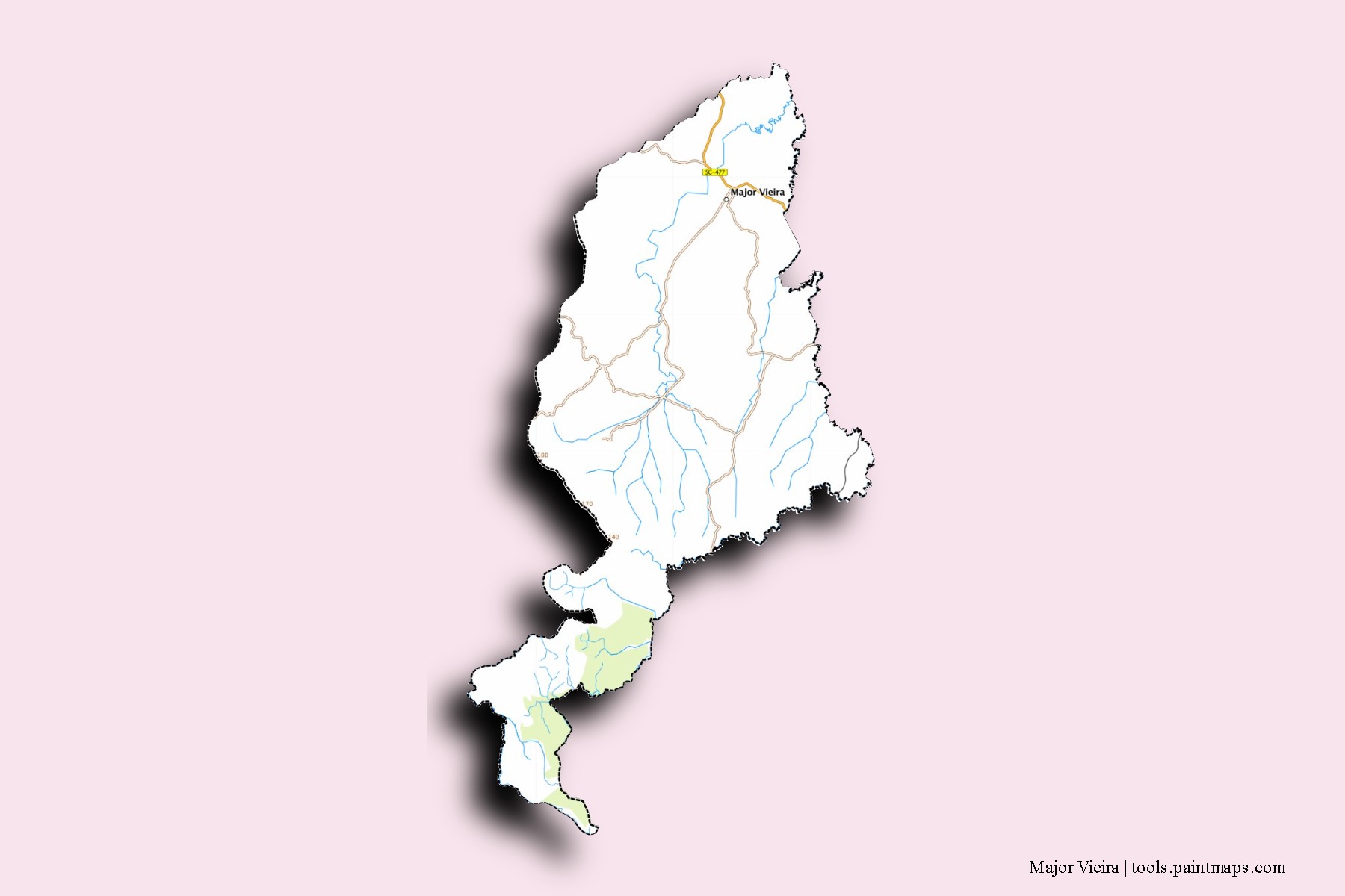 Major Vieira neighborhoods and villages map with 3D shadow effect