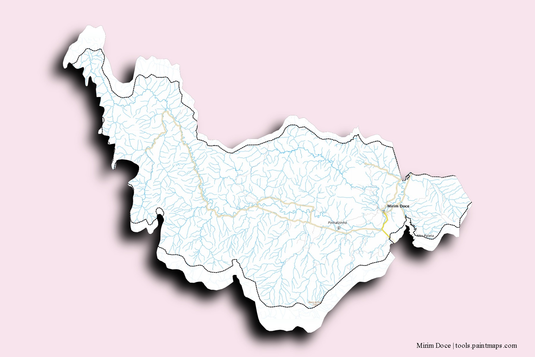 Mapa de barrios y pueblos de Mirim Doce con efecto de sombra 3D