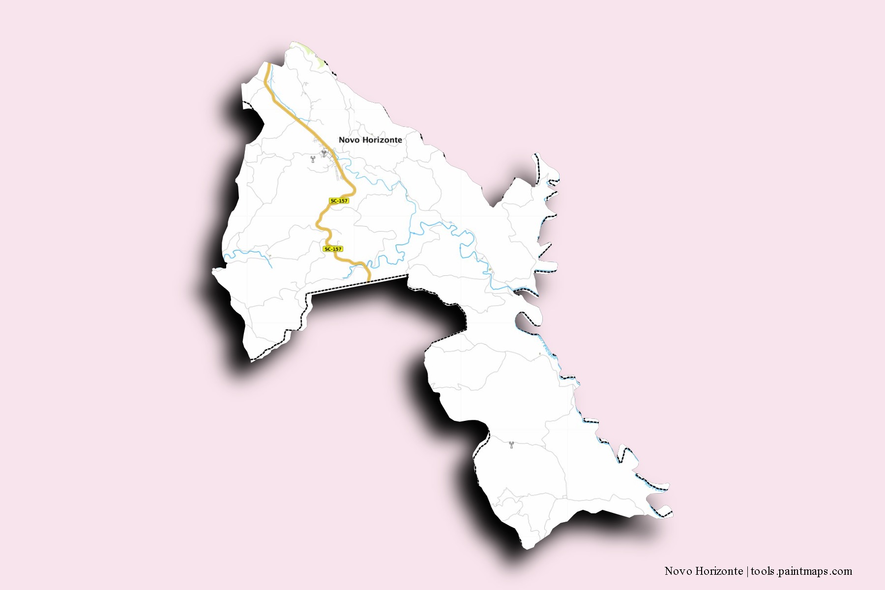 Novo Horizonte neighborhoods and villages map with 3D shadow effect