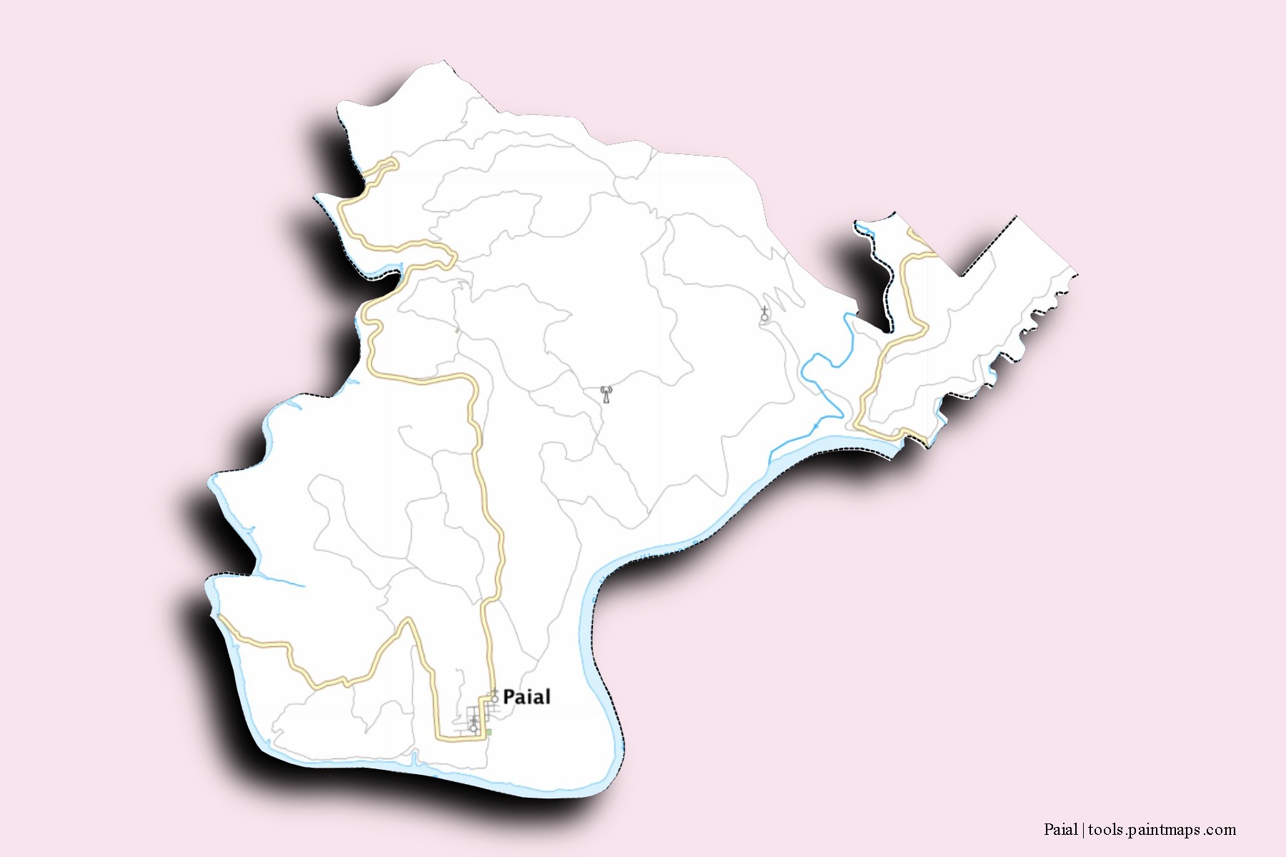 Mapa de barrios y pueblos de Paial con efecto de sombra 3D